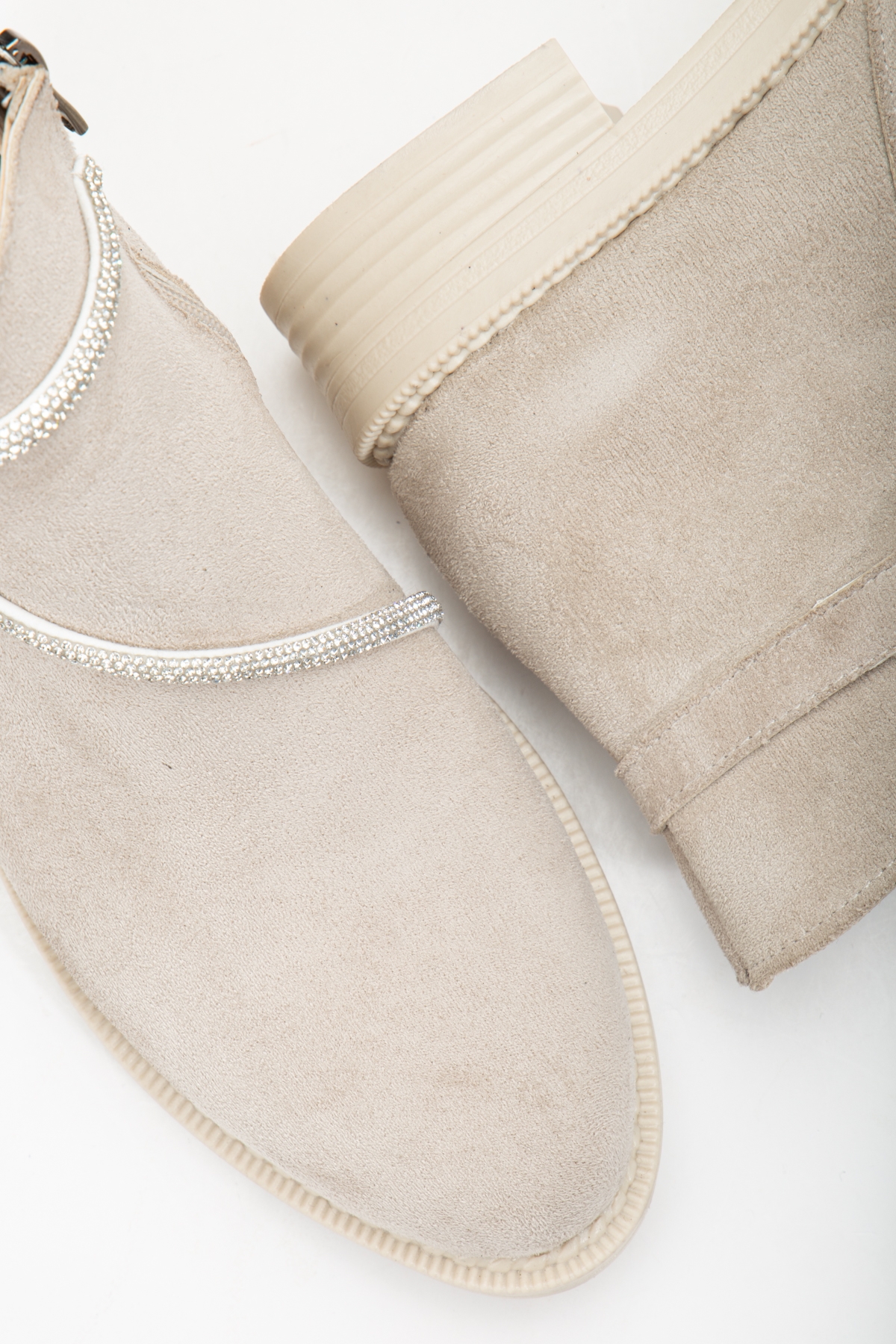 Tonny Black Kadın Ten Süet Termo Taban Taş Halatlı Fermuarlı Kısa Topuklu Bot - Görsel 5