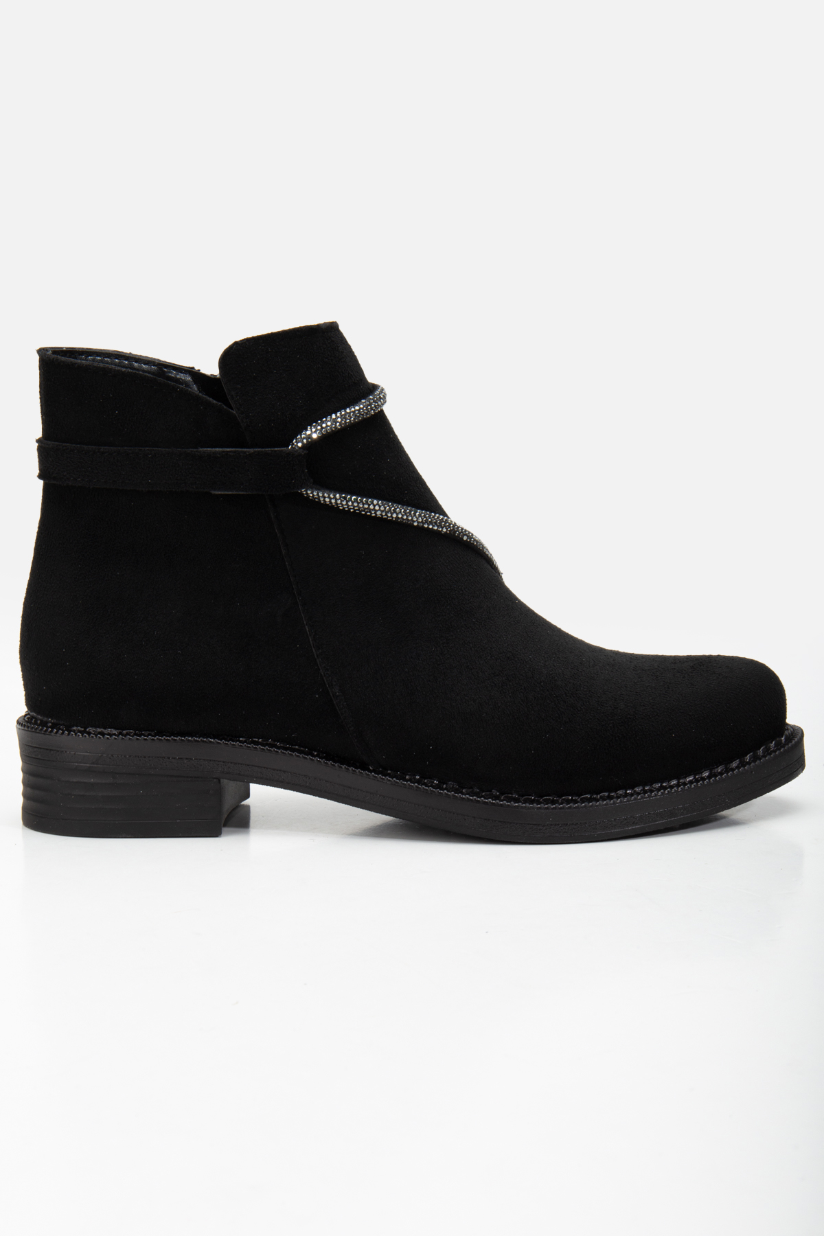 Tonny Black Kadın Siyah Süet Termo Taban Taş Halatlı Fermuarlı Kısa Topuklu Bot - Görsel 4