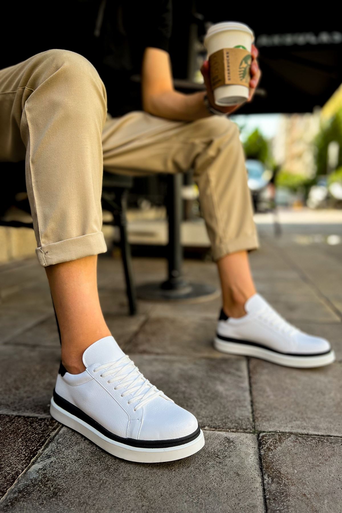 CH979 Santoni GBT Spor Erkek Ayakkabı BEYAZ/SIYAH - Görsel 3