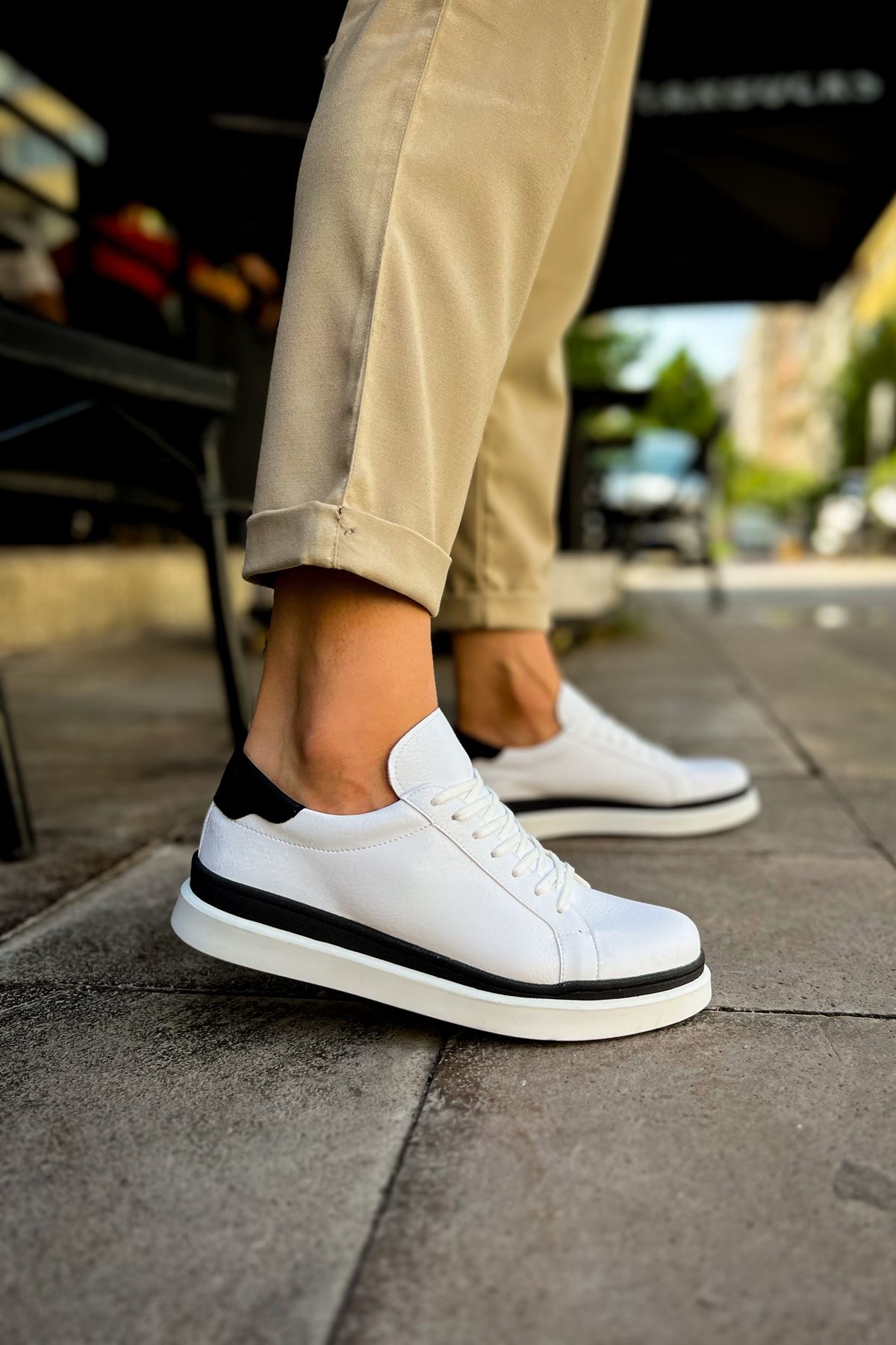 CH979 Santoni GBT Spor Erkek Ayakkabı BEYAZ/SIYAH - Görsel 5