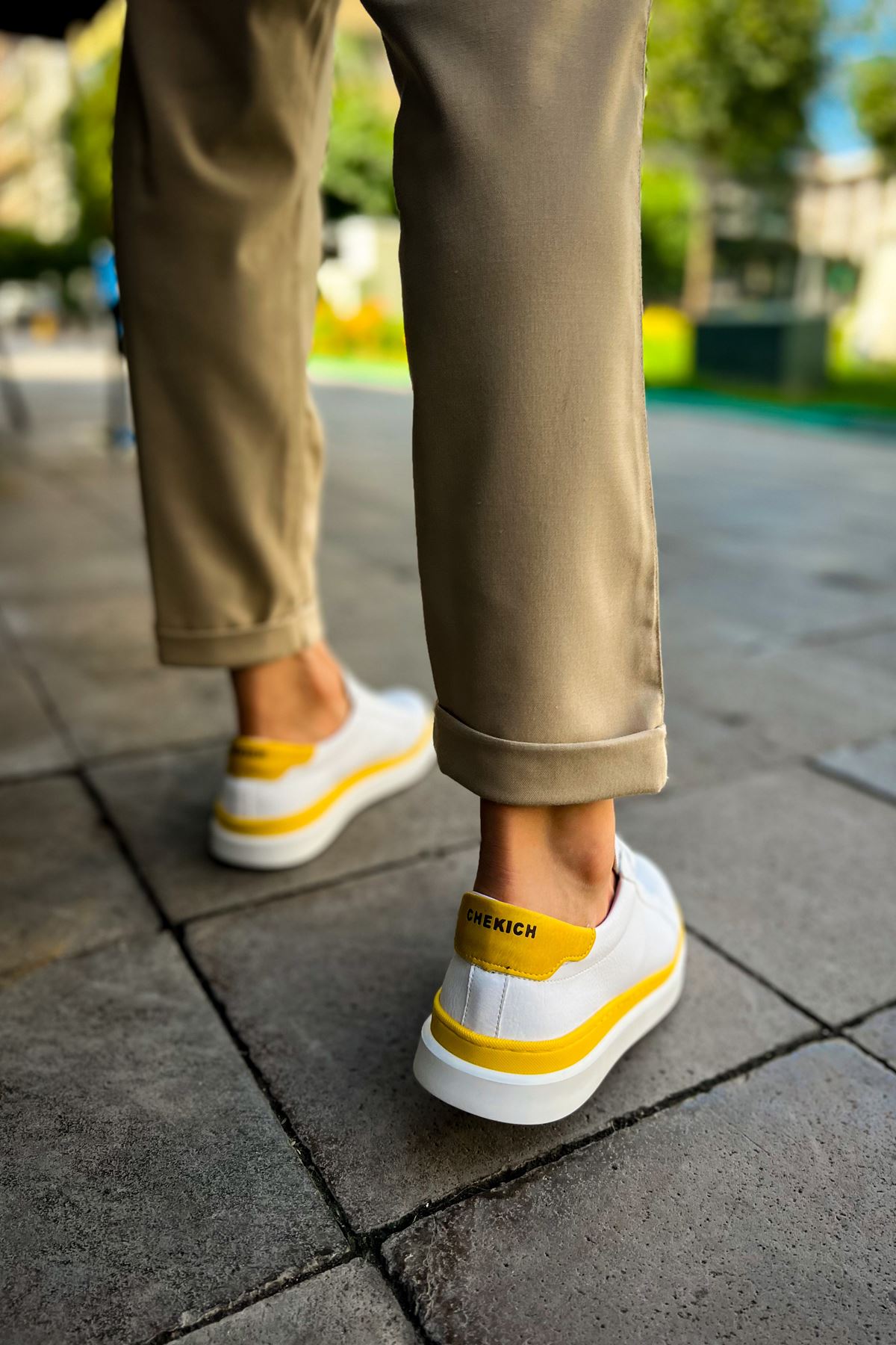 CH979 Santoni GBT Spor Erkek Ayakkabı BEYAZ/SARI - Görsel 6