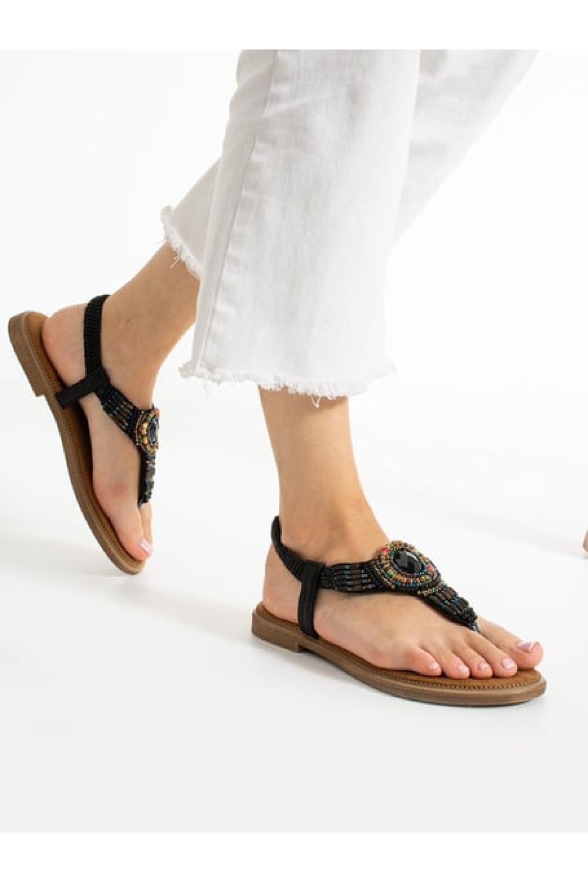 Taş Detaylı Parmak Arası Kadın Sandalet - Görsel 4