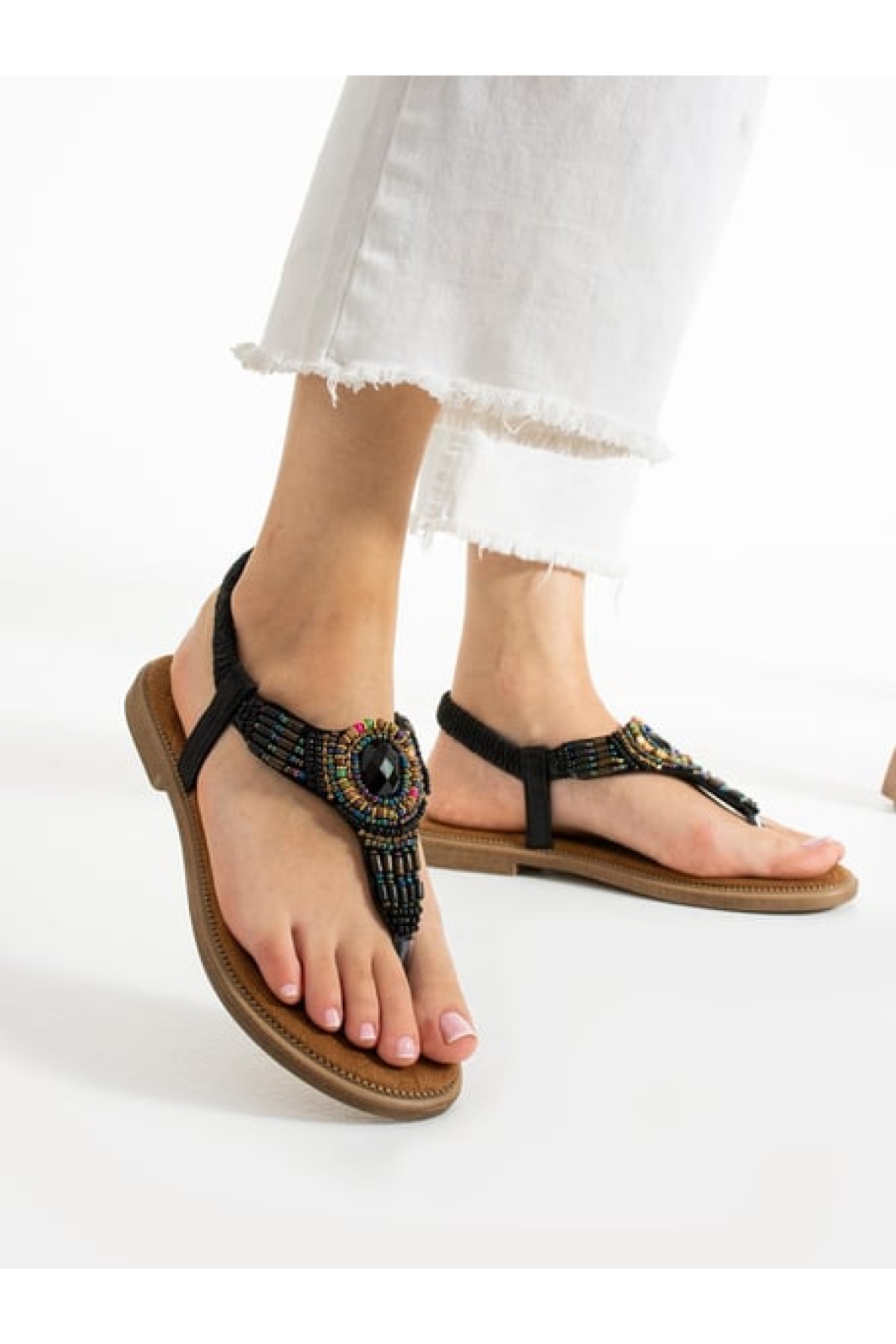 Taş Detaylı Parmak Arası Kadın Sandalet - Görsel 5