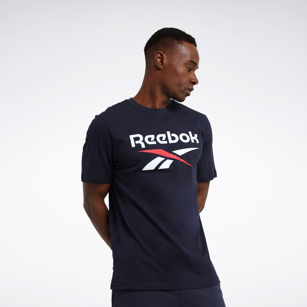 Reebok IDENTITY STACKED L Lacivert Erkek Kısa Kol T-Shirt