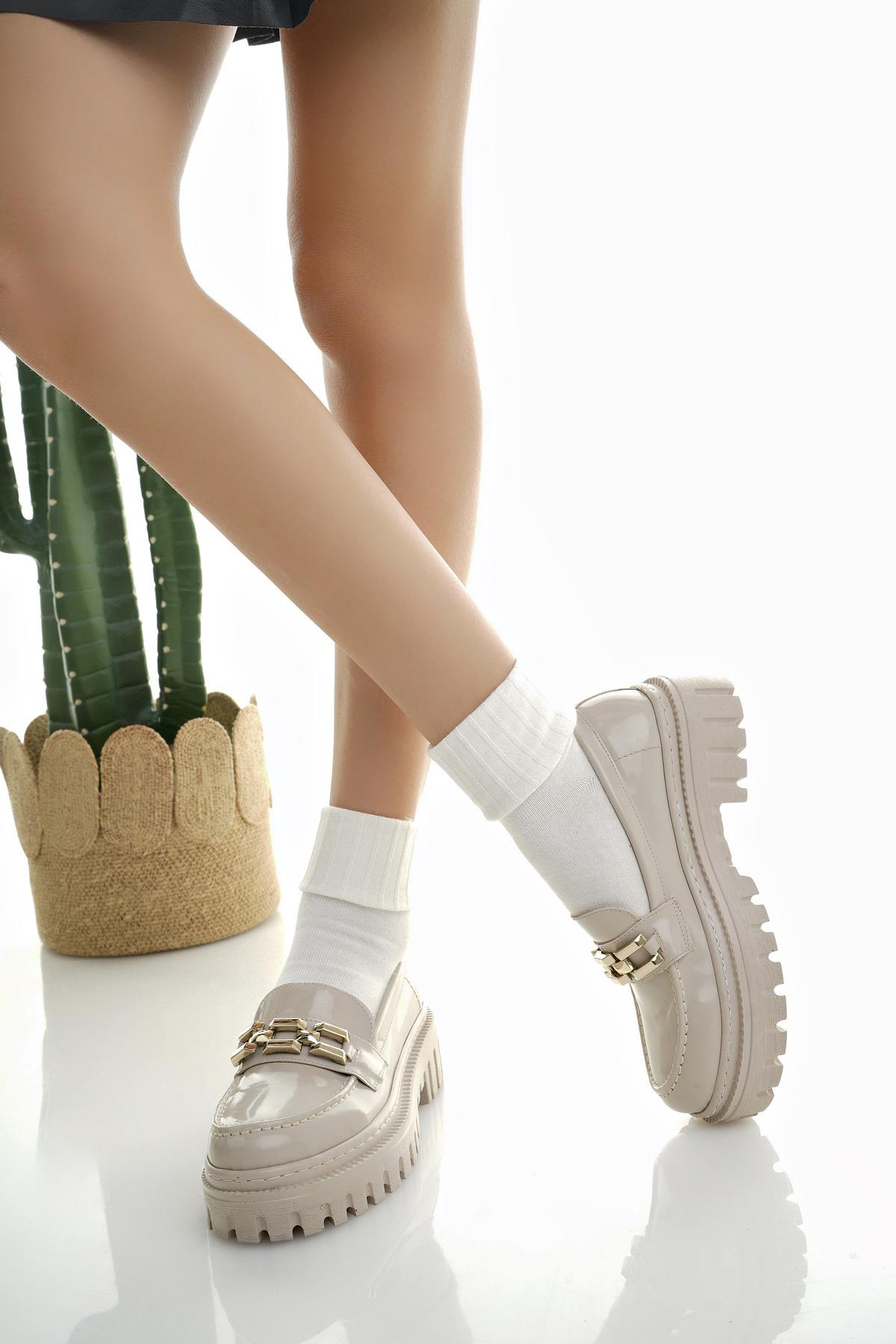 SAMANTHA Garantili Kadın Loafer Kalın Taban Tokalı Günlük Casual Makosen Ayakkabı - Görsel 7