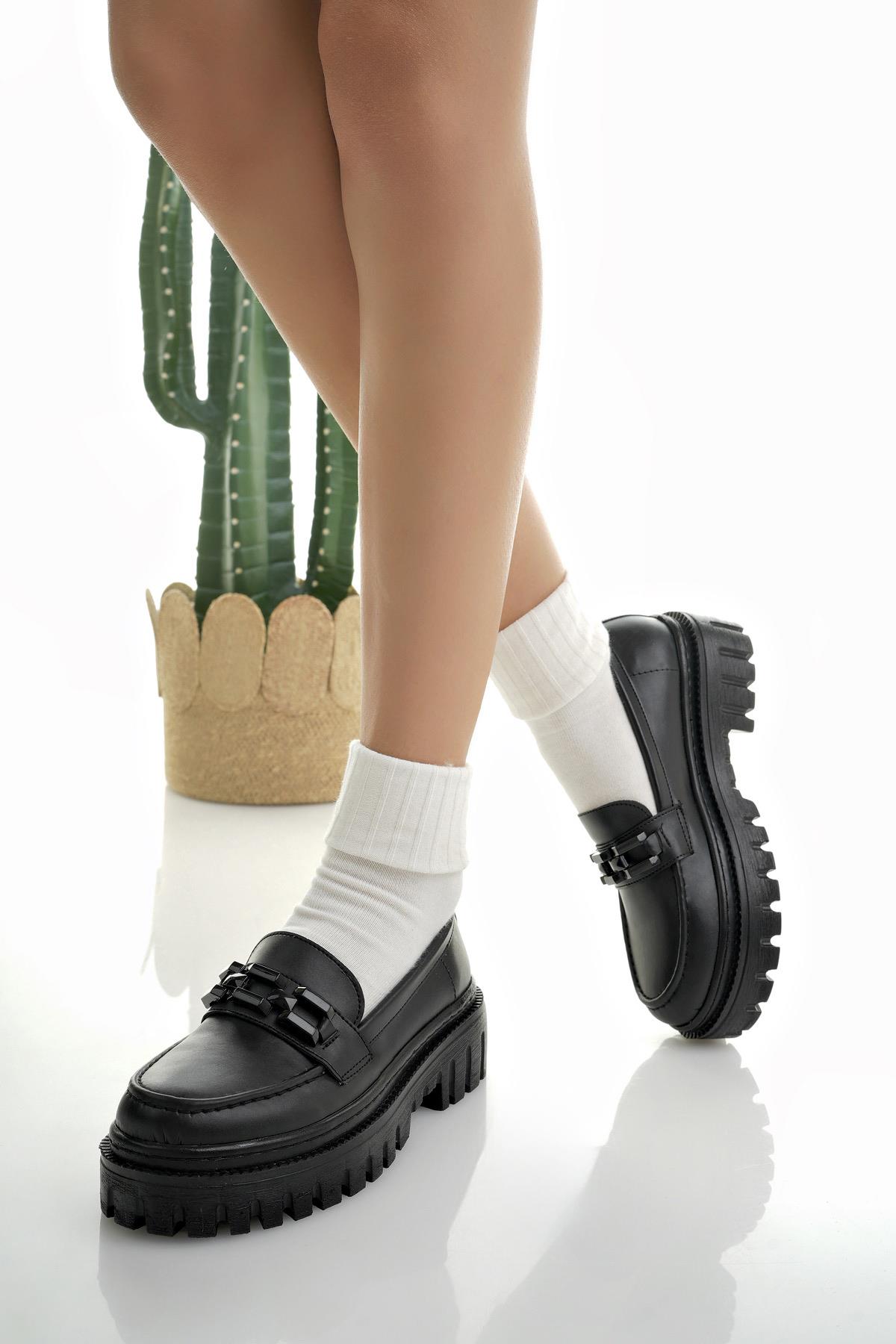 SAMANTHA Garantili Kadın Loafer Kalın Taban Tokalı Günlük Casual Makosen Ayakkabı - Görsel 2