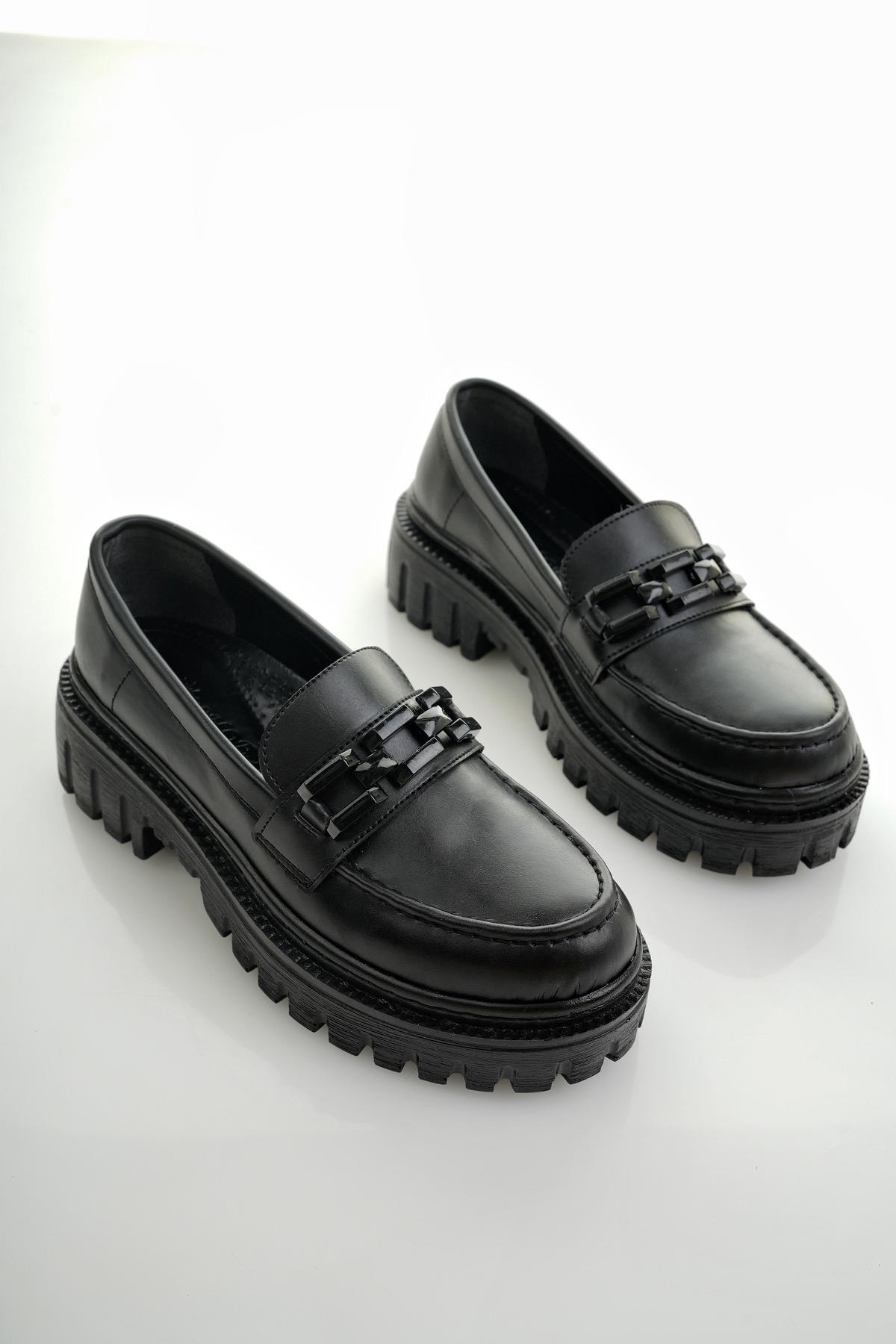 SAMANTHA Garantili Kadın Loafer Kalın Taban Tokalı Günlük Casual Makosen Ayakkabı - Görsel 4