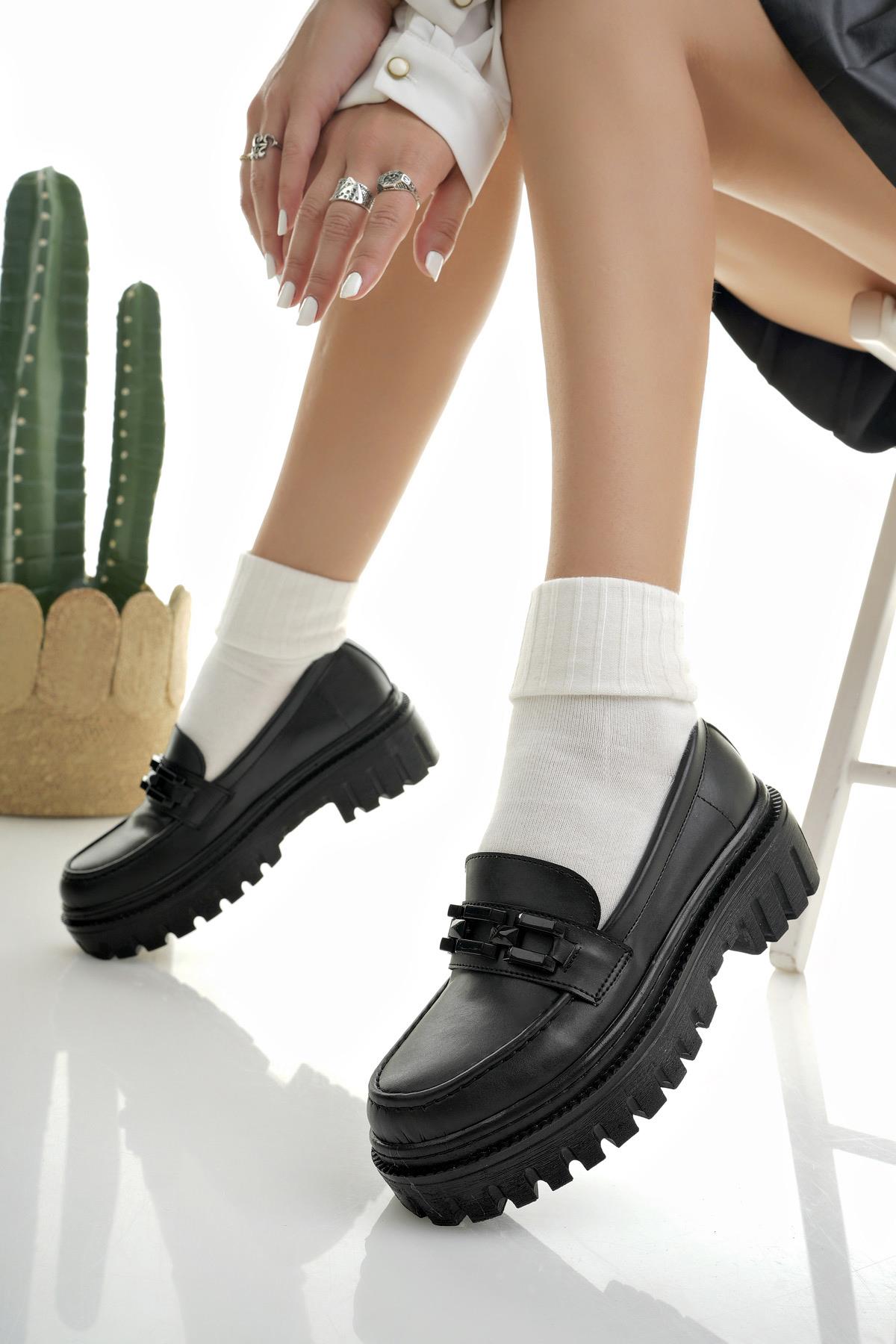 SAMANTHA Garantili Kadın Loafer Kalın Taban Tokalı Günlük Casual Makosen Ayakkabı - Görsel 6