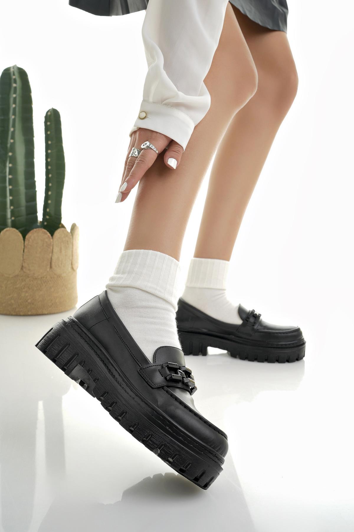 SAMANTHA Garantili Kadın Loafer Kalın Taban Tokalı Günlük Casual Makosen Ayakkabı - Görsel 8