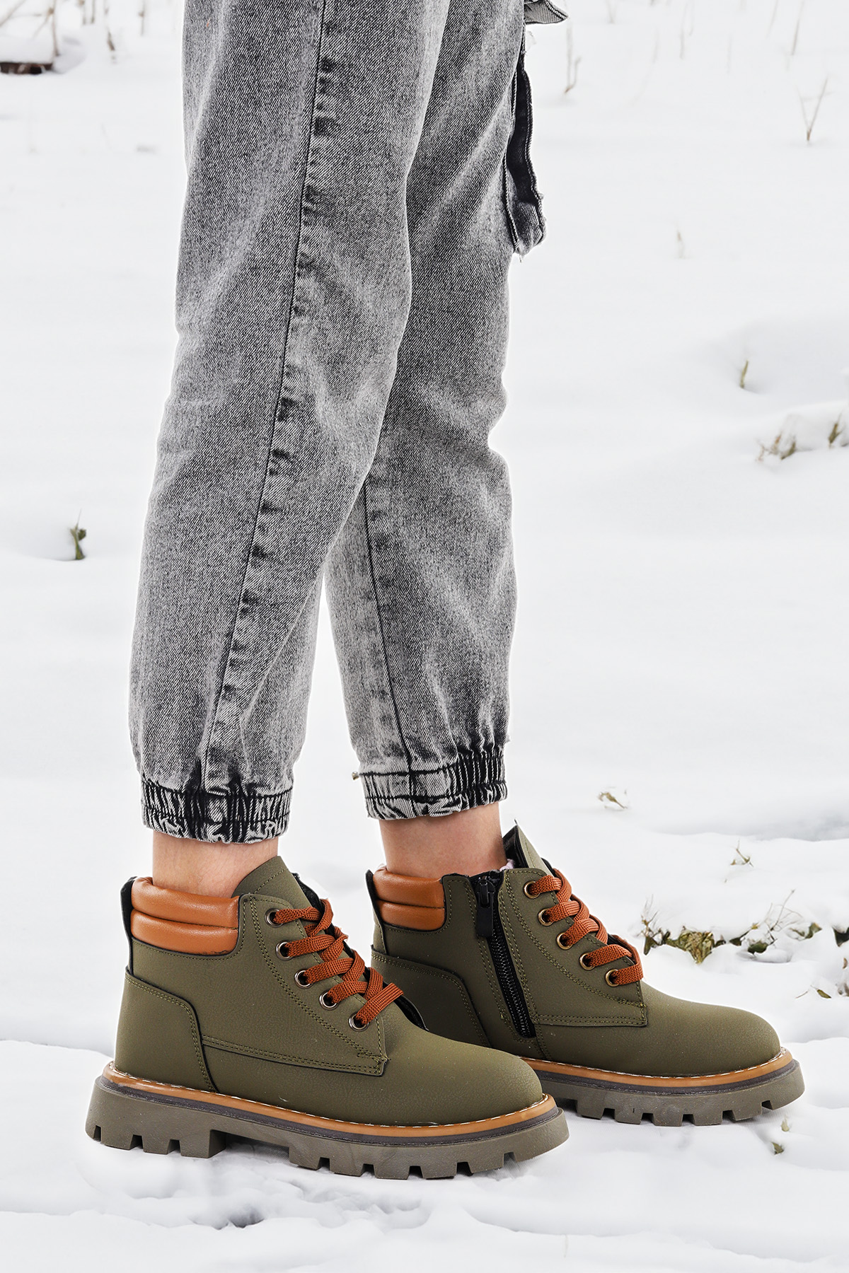 Kosev Fermuarlı Erkek Çocuk Bot Ayakkabı Haki - Görsel 2