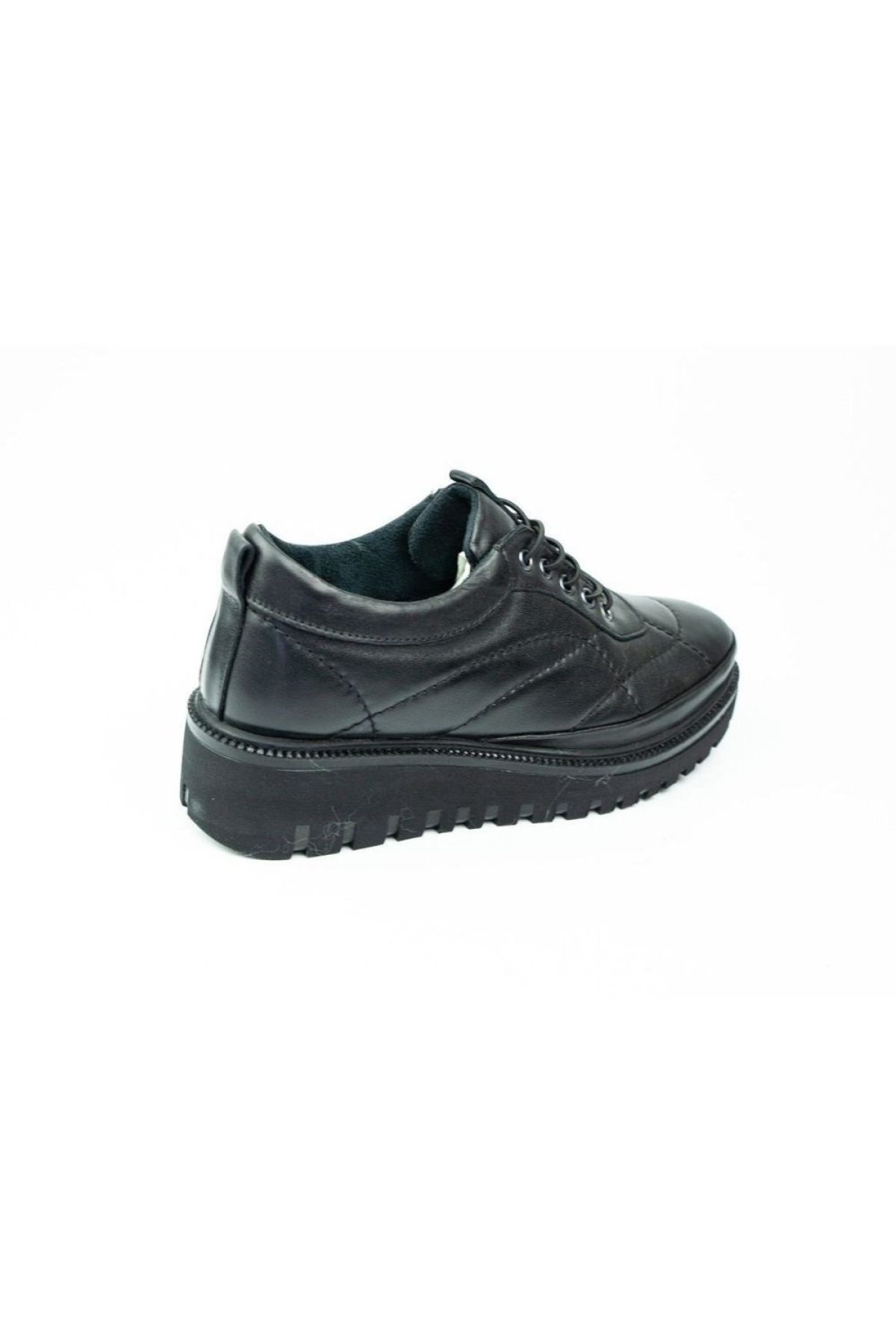 Bağcıklı Dolgu Taban Rahat Siyah Deri Günlük Kadın Ayakkabı 7667 - Görsel 3