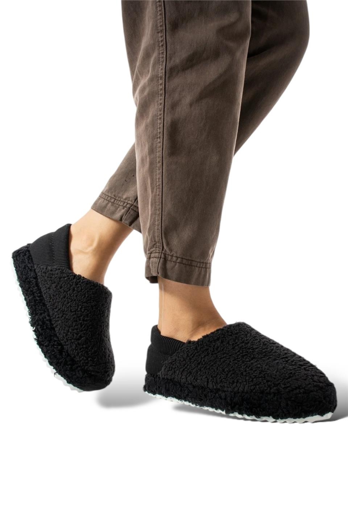 Kadın Lastikli Kaymaz Taban Peluş Havlu Kumaş Ev Ayakkabısı Panduf SİYAH - Görsel 4