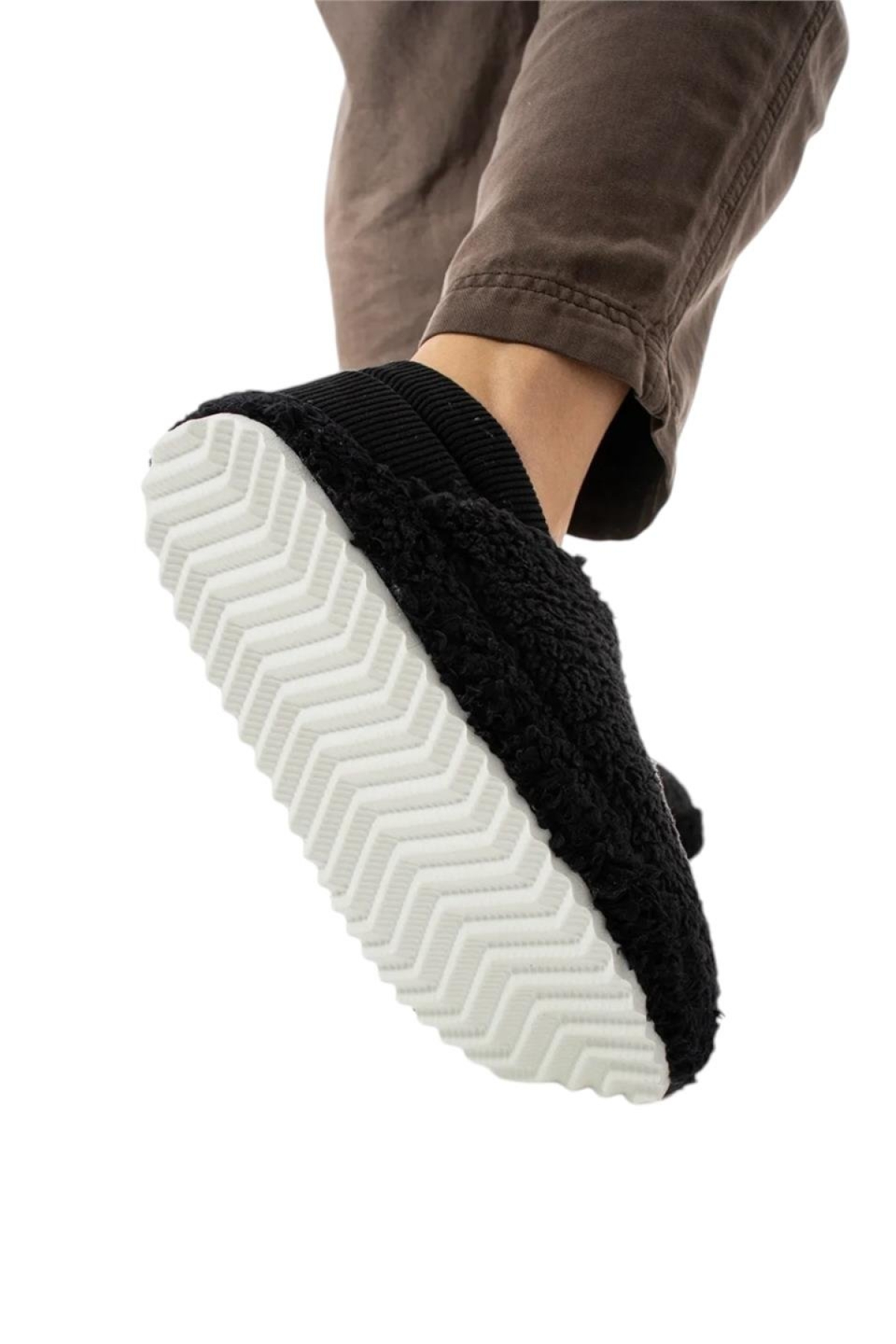 Kadın Lastikli Kaymaz Taban Peluş Havlu Kumaş Ev Ayakkabısı Panduf SİYAH - Görsel 5