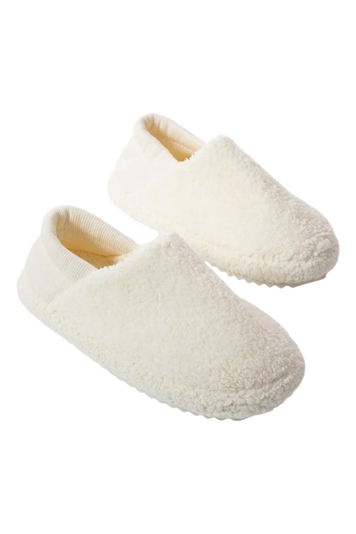 Kadın Lastikli Kaymaz Taban Peluş Havlu Kumaş Ev Ayakkabısı Panduf BEYAZ - Görsel 7