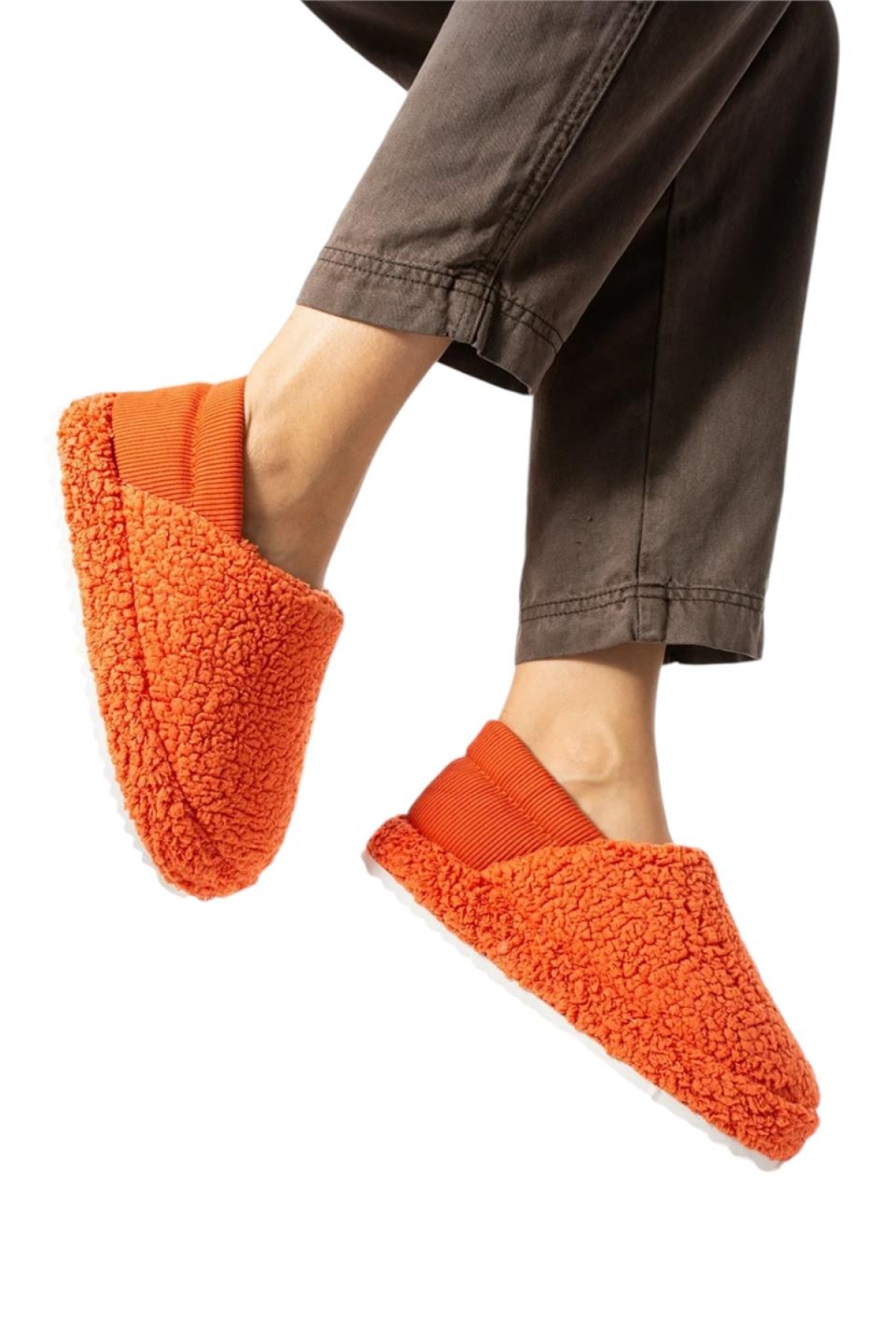 Kadın Lastikli Kaymaz Taban Peluş Havlu Kumaş Ev Ayakkabısı Panduf TURUNCU - Görsel 2