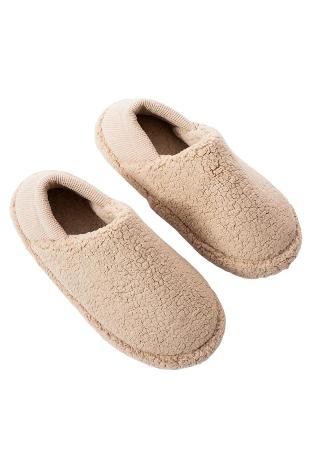 Kadın Lastikli Kaymaz Taban Peluş Havlu Kumaş Ev Ayakkabısı Panduf BEJ - Görsel 8