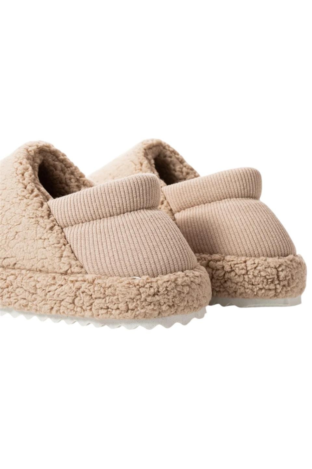 Kadın Lastikli Kaymaz Taban Peluş Havlu Kumaş Ev Ayakkabısı Panduf BEJ - Görsel 9