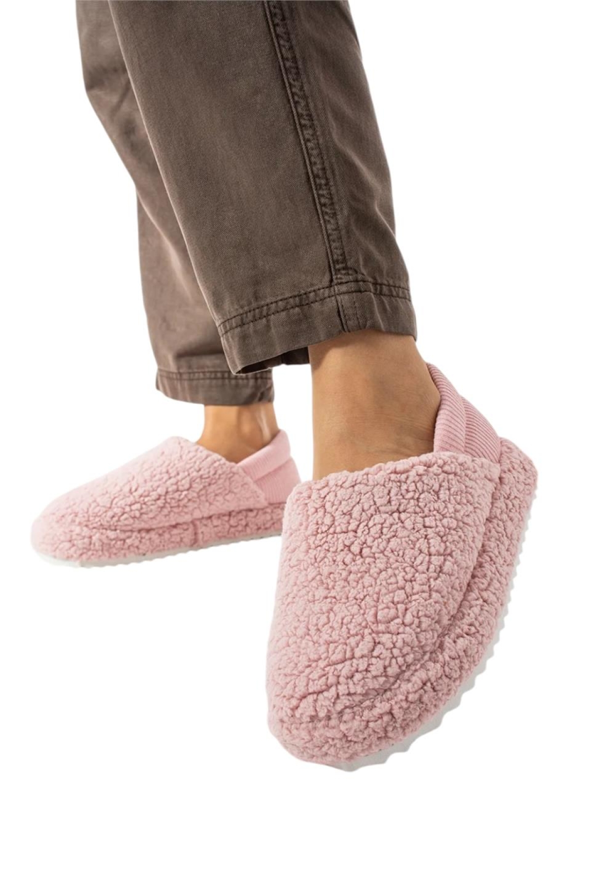 Kadın Lastikli Kaymaz Taban Peluş Havlu Kumaş Ev Ayakkabısı Panduf PUDRA - Görsel 3