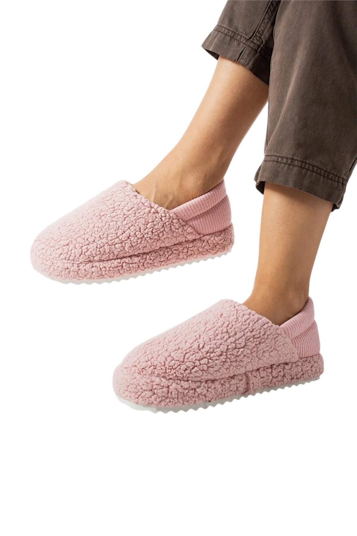Kadın Lastikli Kaymaz Taban Peluş Havlu Kumaş Ev Ayakkabısı Panduf PUDRA - Görsel 4