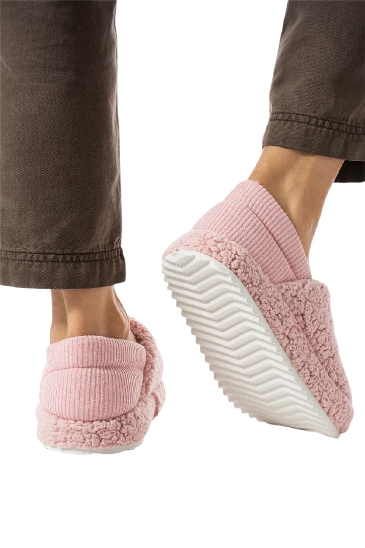 Kadın Lastikli Kaymaz Taban Peluş Havlu Kumaş Ev Ayakkabısı Panduf PUDRA - Görsel 5