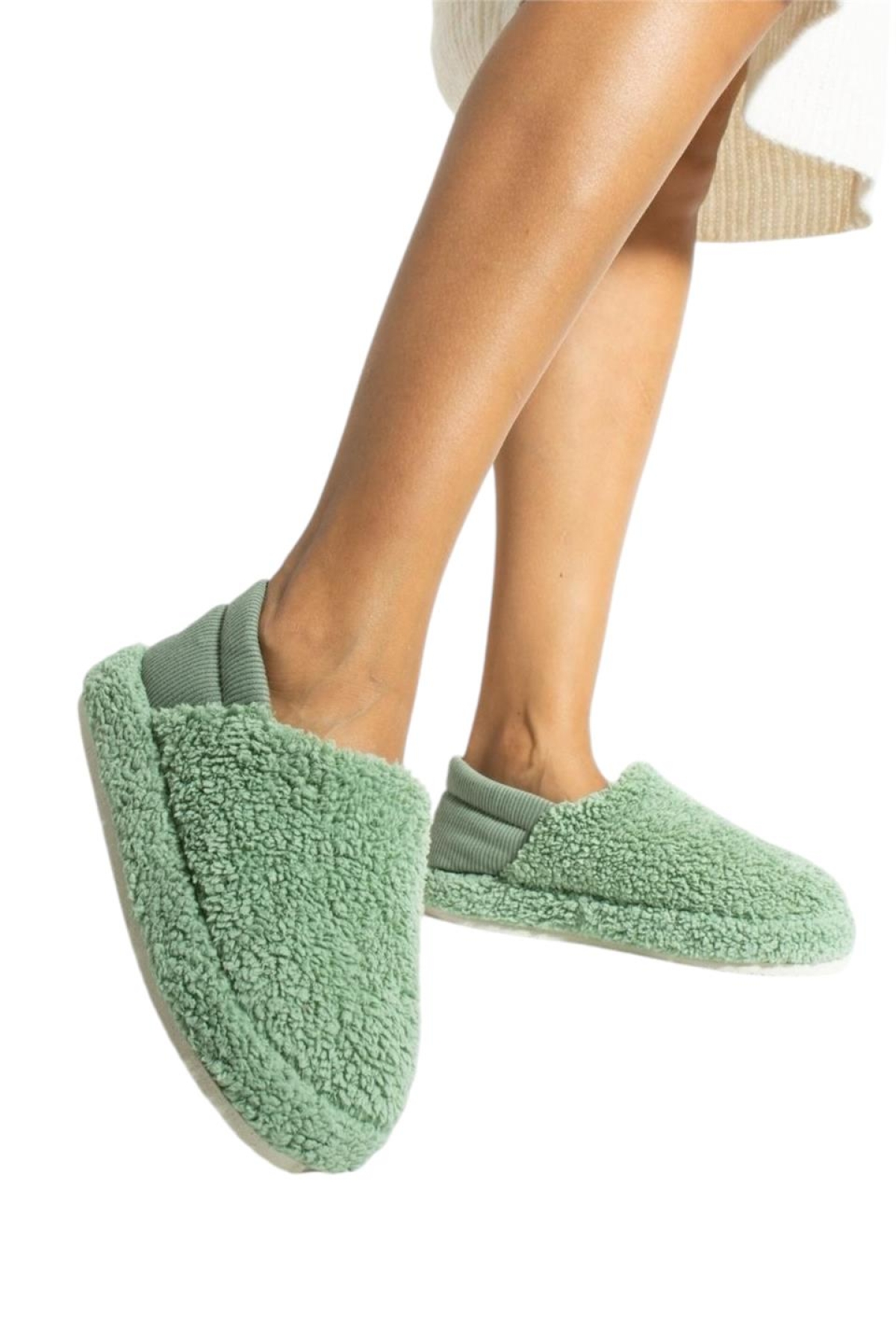 Kadın Lastikli Kaymaz Taban Peluş Havlu Kumaş Ev Ayakkabısı Panduf YEŞİL - Görsel 2