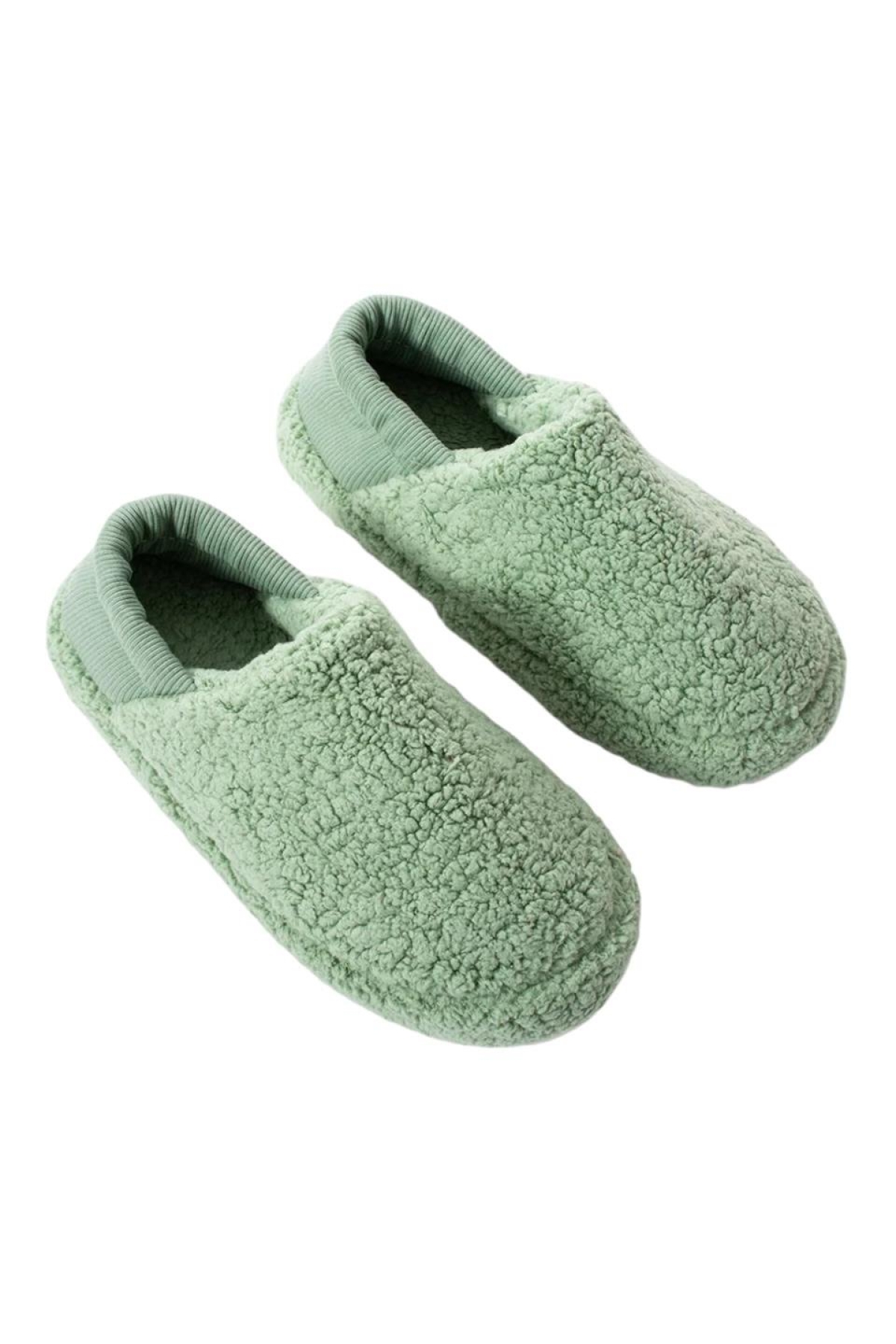 Kadın Lastikli Kaymaz Taban Peluş Havlu Kumaş Ev Ayakkabısı Panduf YEŞİL - Görsel 7