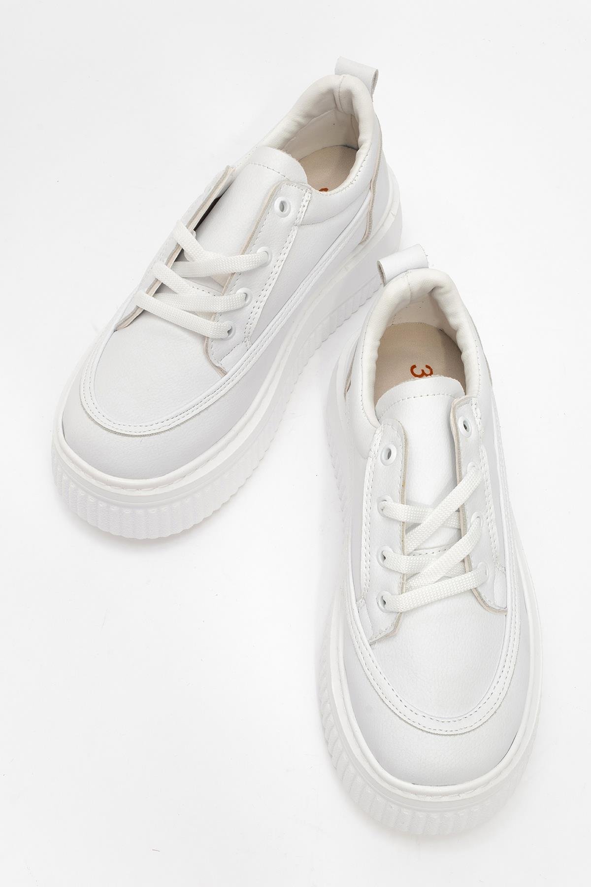 Bağcıklı Kadın Spor Ayakkabı BEYAZ BEYAZ - Görsel 4