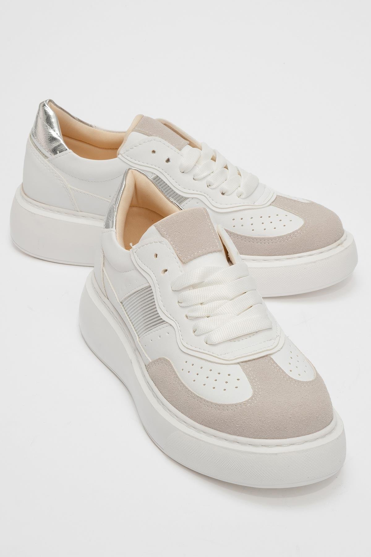 Taşlı Kadın Postal BEYAZ GRİ SÜET - Görsel 2