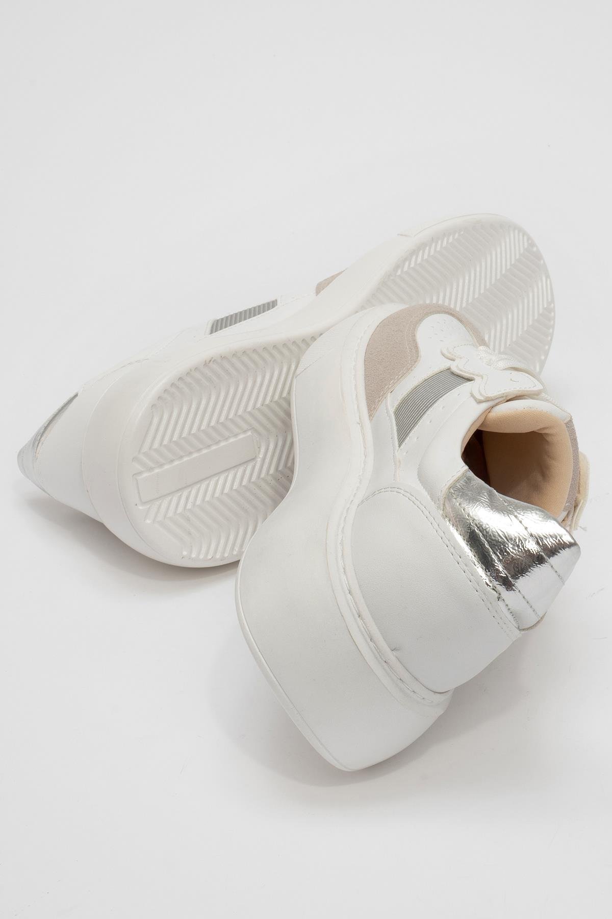 Taşlı Kadın Postal BEYAZ GRİ SÜET - Görsel 5