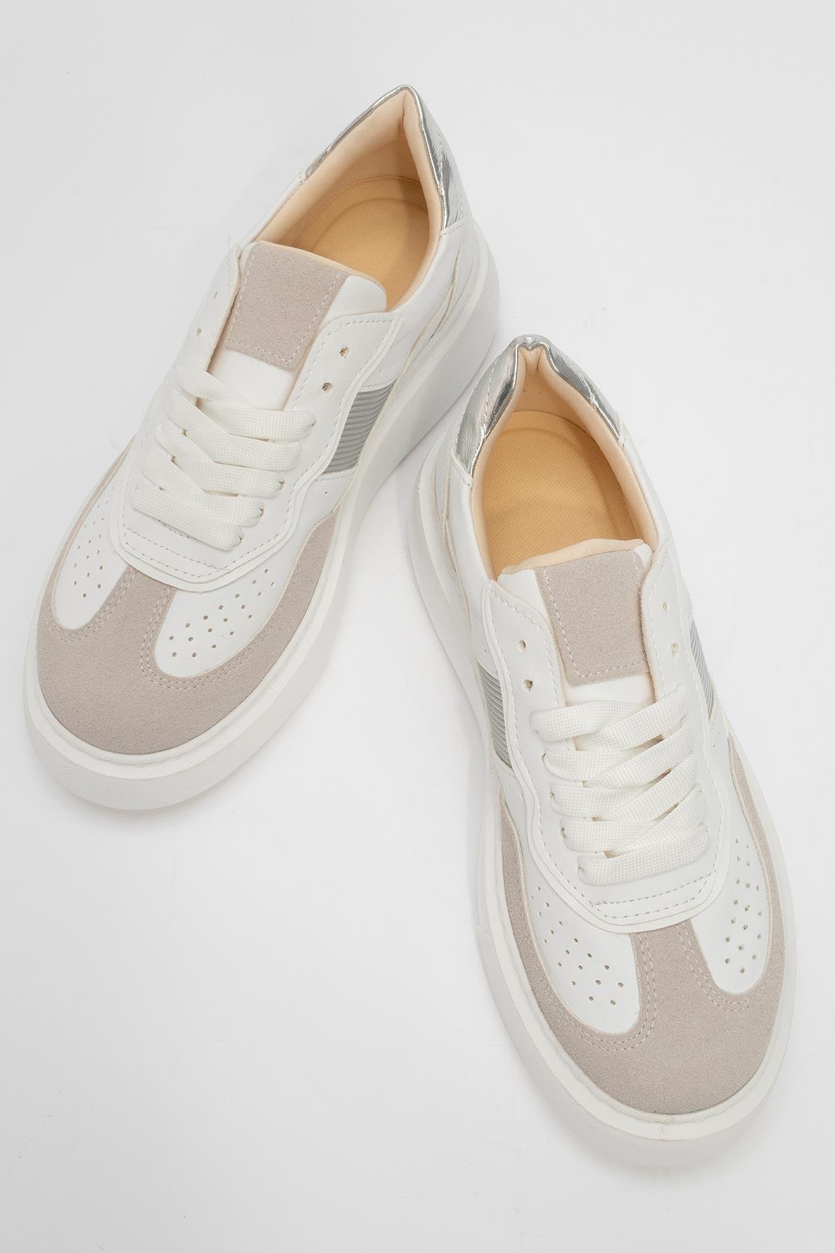 Taşlı Kadın Postal BEYAZ GRİ SÜET - Görsel 6