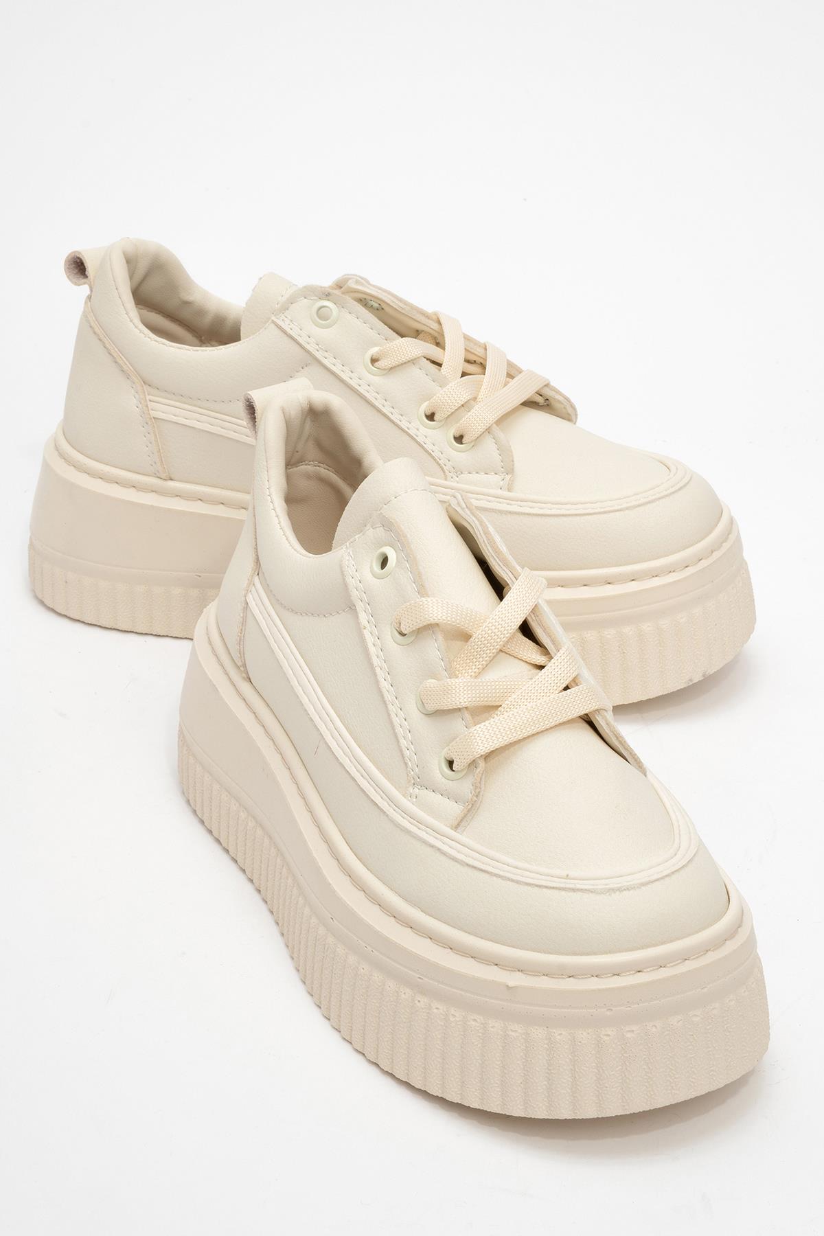 Bağcıklı Kadın Spor Ayakkabı EKRU BEJ - Görsel 2