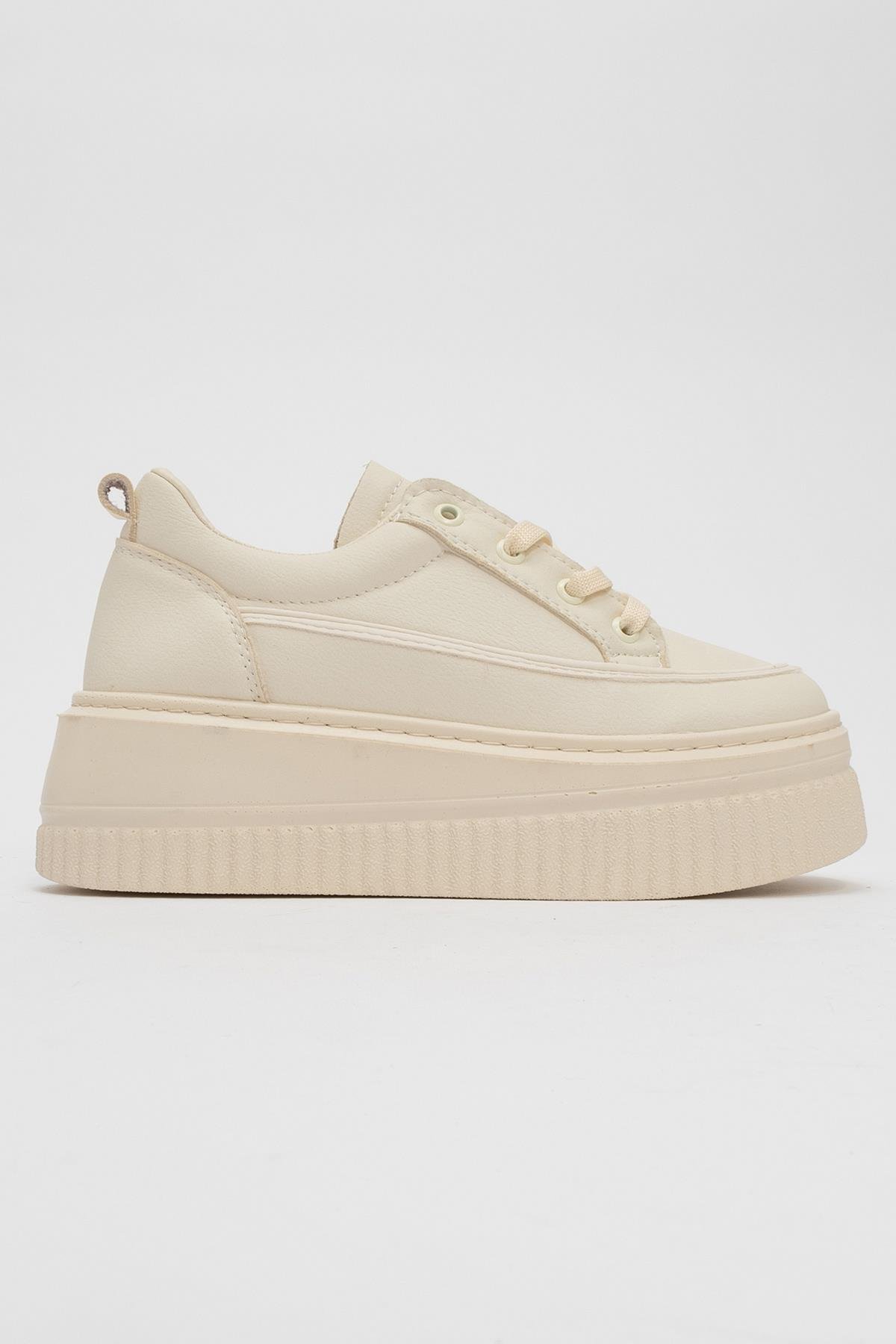 Bağcıklı Kadın Spor Ayakkabı EKRU BEJ - Görsel 3