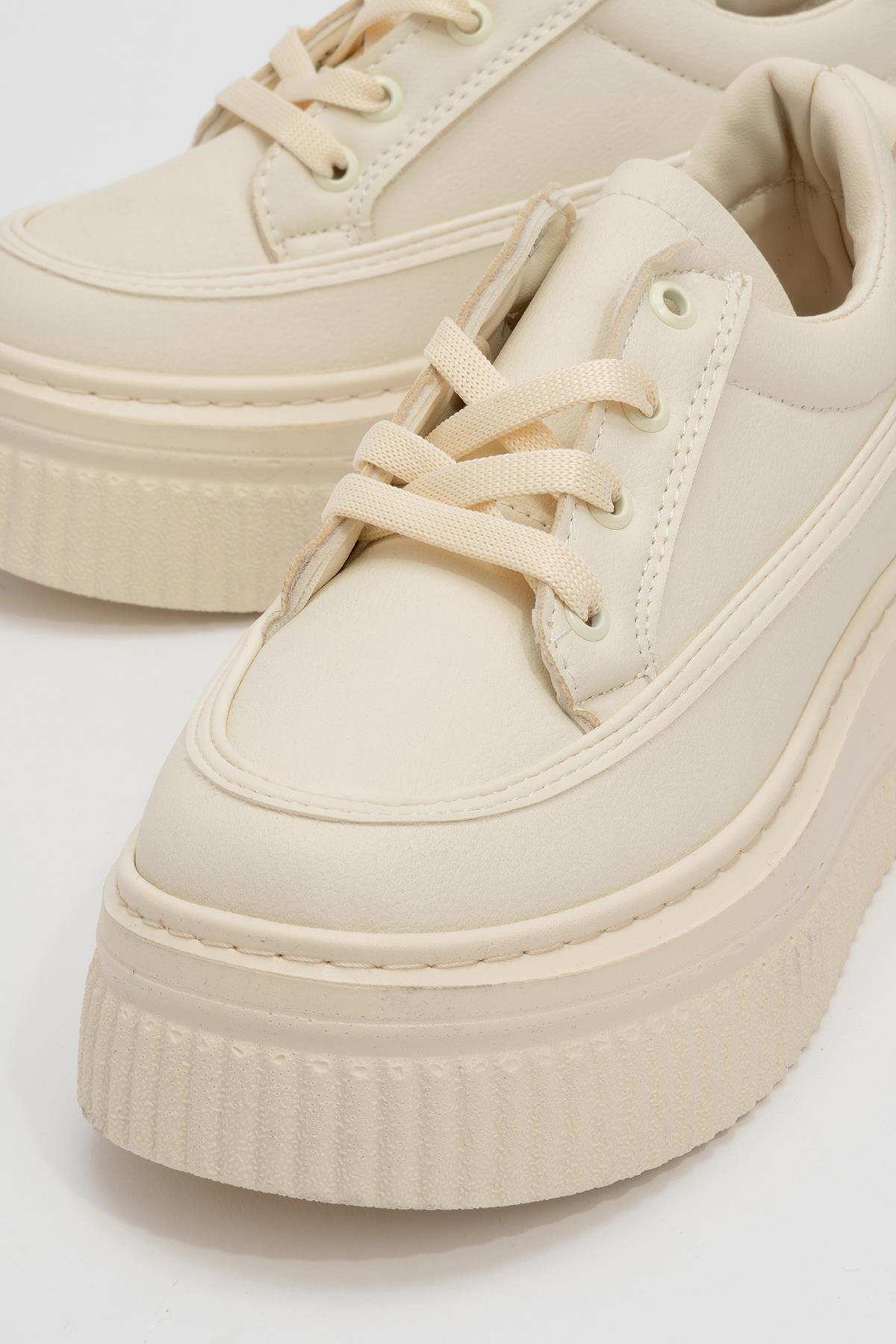 Bağcıklı Kadın Spor Ayakkabı EKRU BEJ - Görsel 4