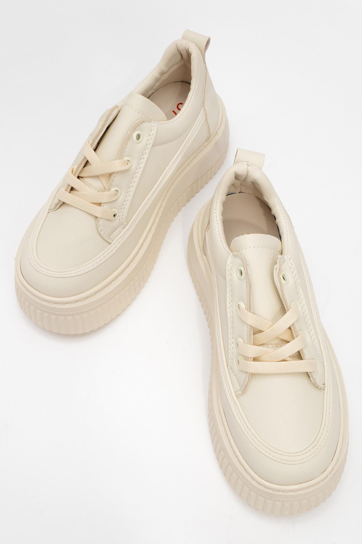 Bağcıklı Kadın Spor Ayakkabı EKRU BEJ - Görsel 6