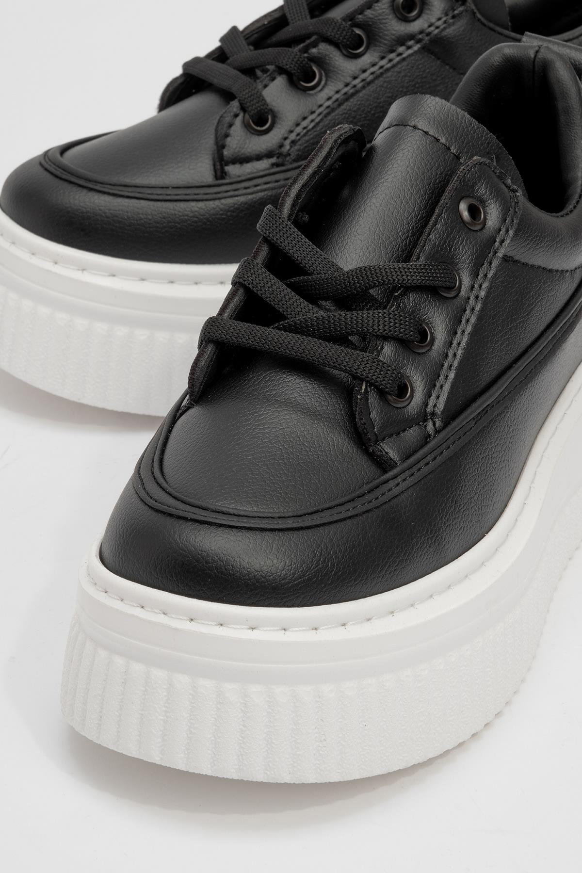 Bağcıklı Kadın Spor Ayakkabı SİYAH BEYAZ - Görsel 4