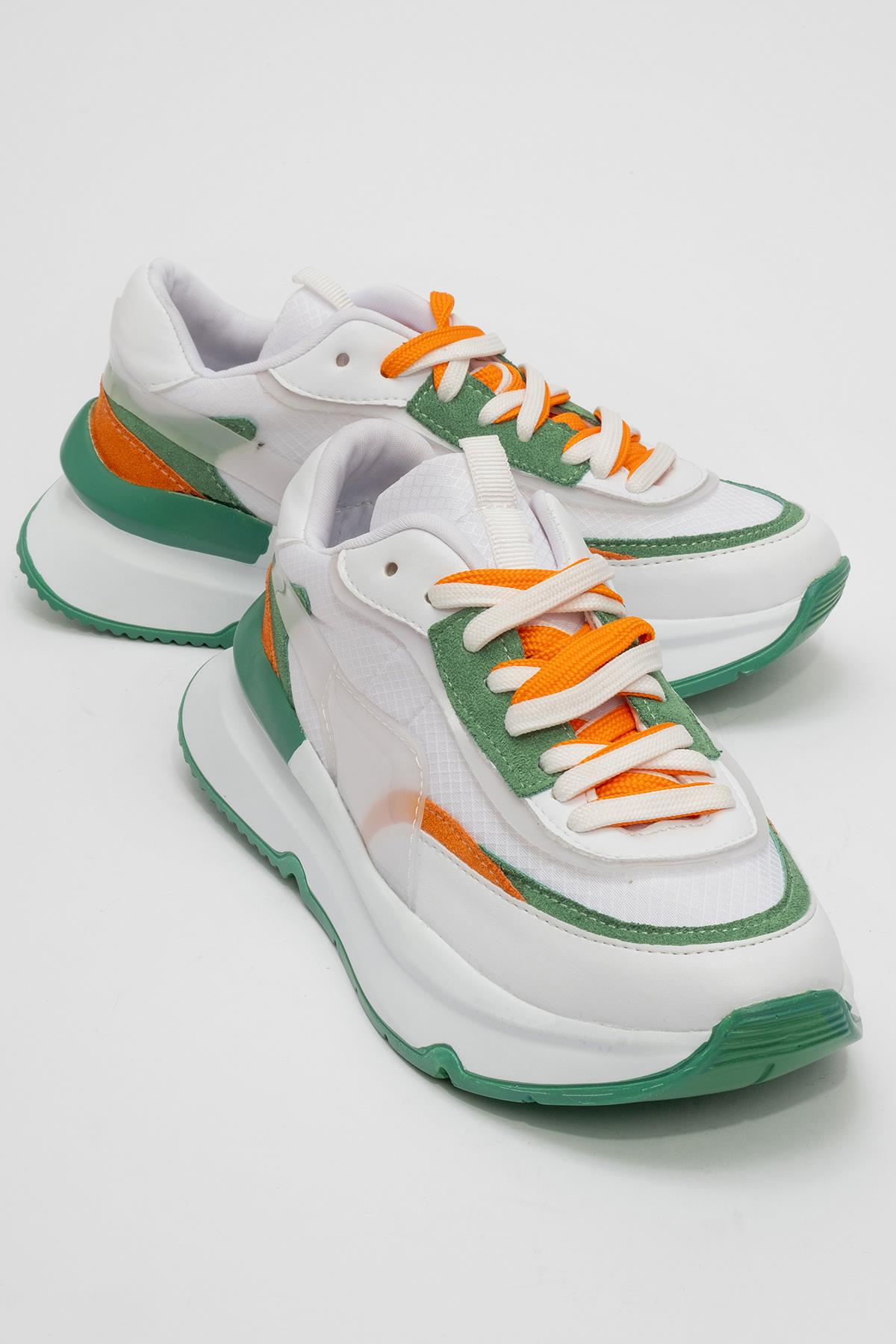 Bağcıklı Kadın Spor Ayakkabı BEYAZ YEŞİL - Görsel 2
