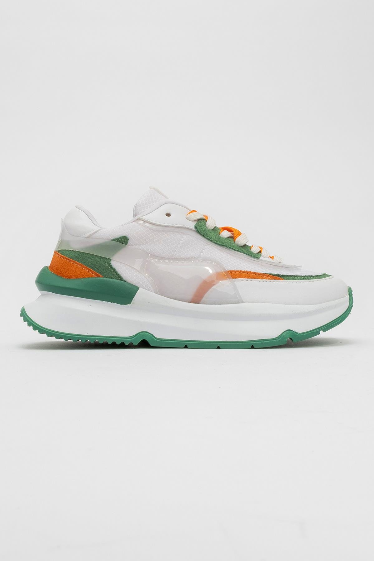 Bağcıklı Kadın Spor Ayakkabı BEYAZ YEŞİL - Görsel 3