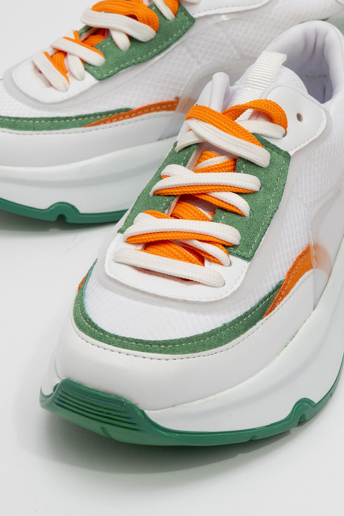 Bağcıklı Kadın Spor Ayakkabı BEYAZ YEŞİL - Görsel 4