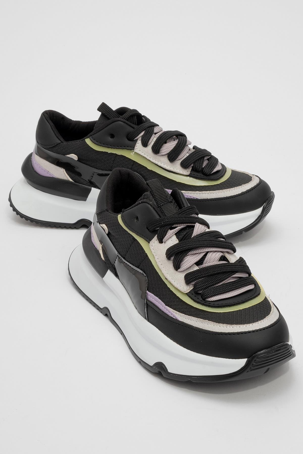 Bağcıklı Kadın Spor Ayakkabı SİYAH LİLA - Görsel 2