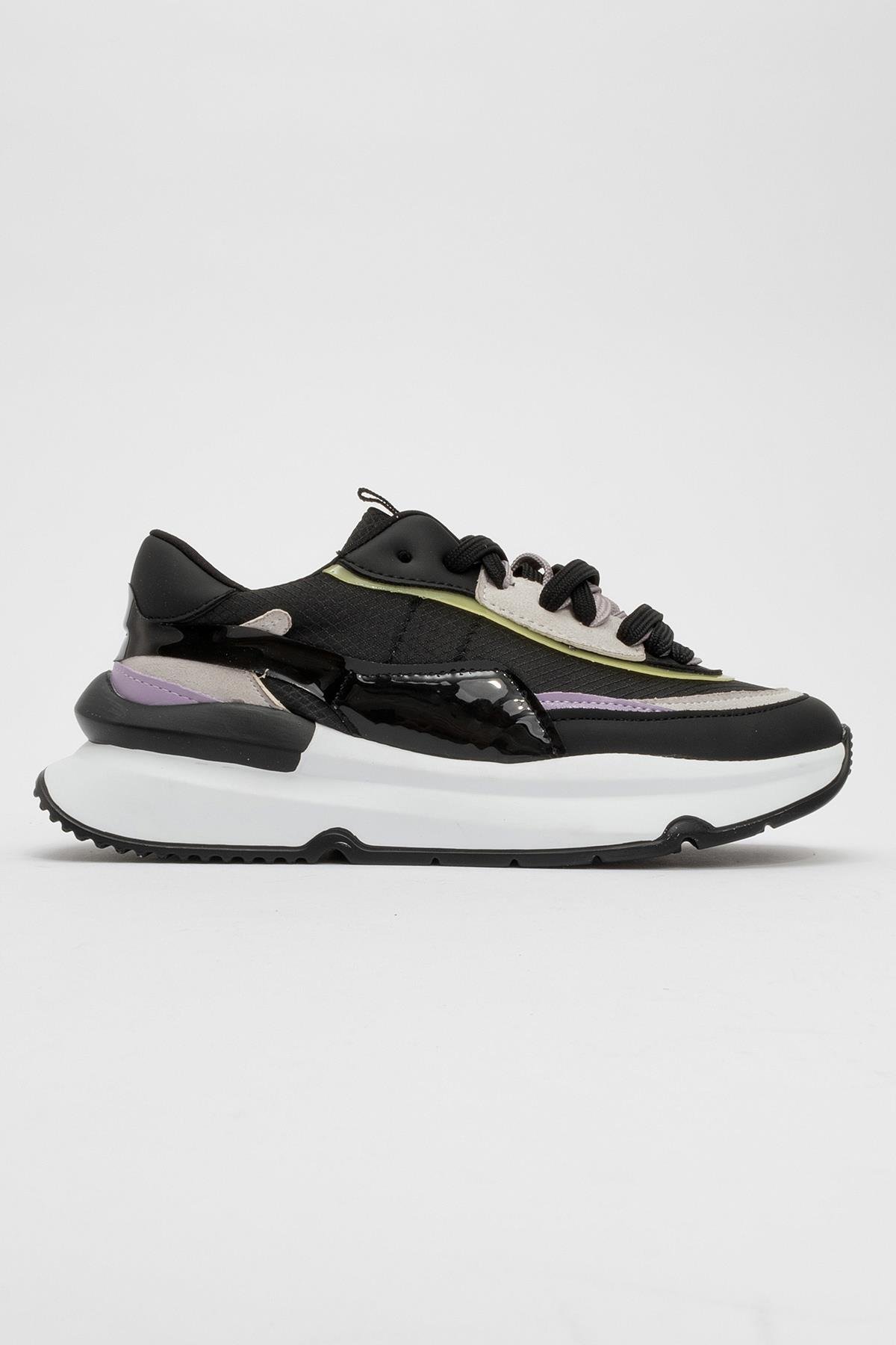 Bağcıklı Kadın Spor Ayakkabı SİYAH LİLA - Görsel 3
