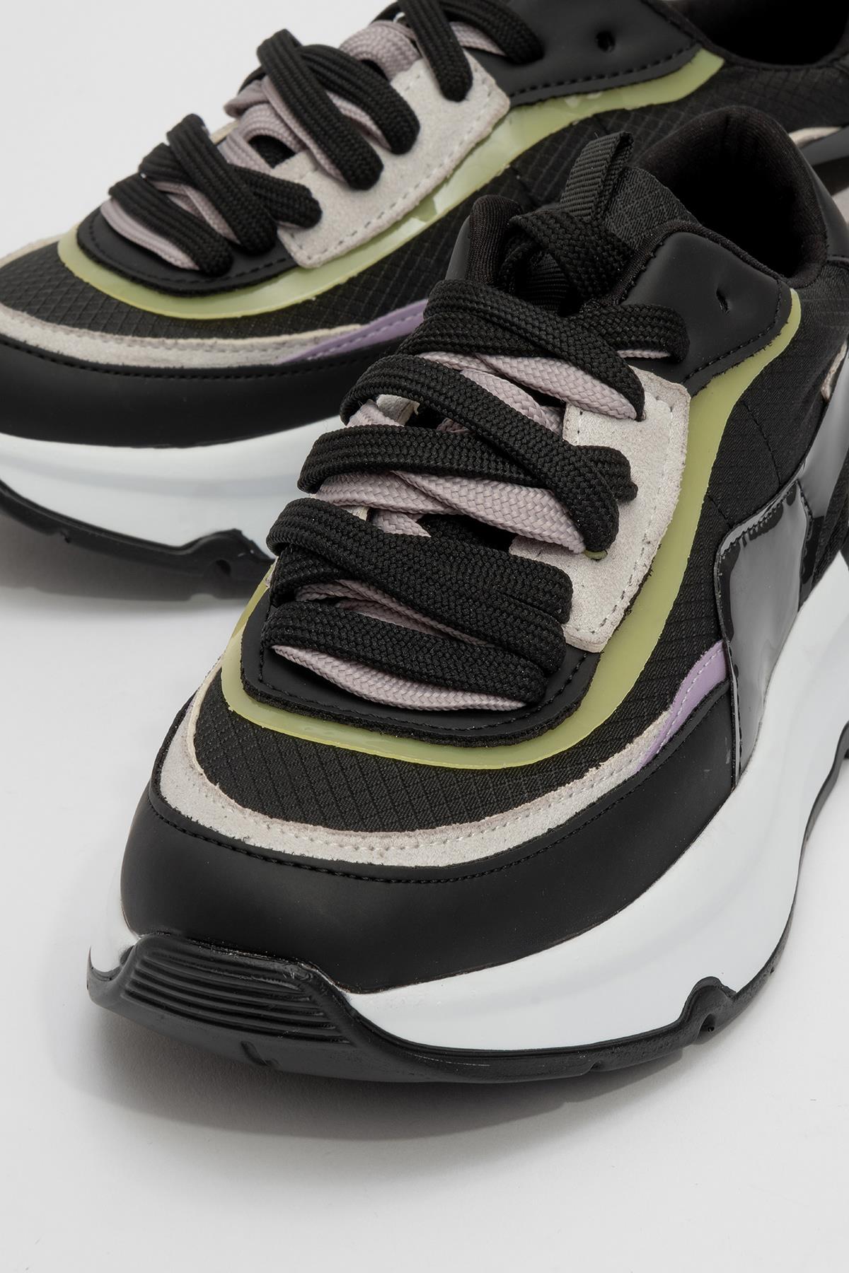 Bağcıklı Kadın Spor Ayakkabı SİYAH LİLA - Görsel 4