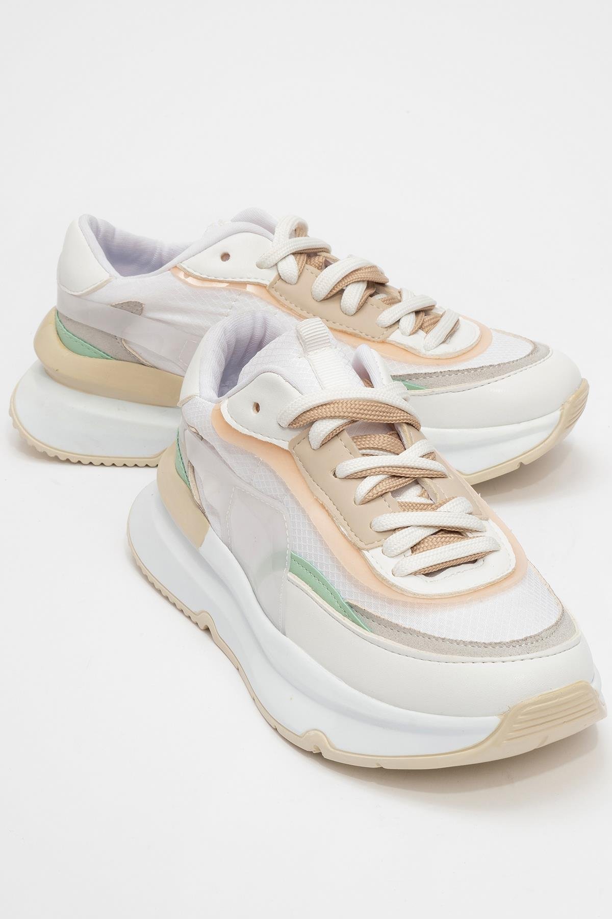 Bağcıklı Kadın Spor Ayakkabı BEYAZ KREM - Görsel 2