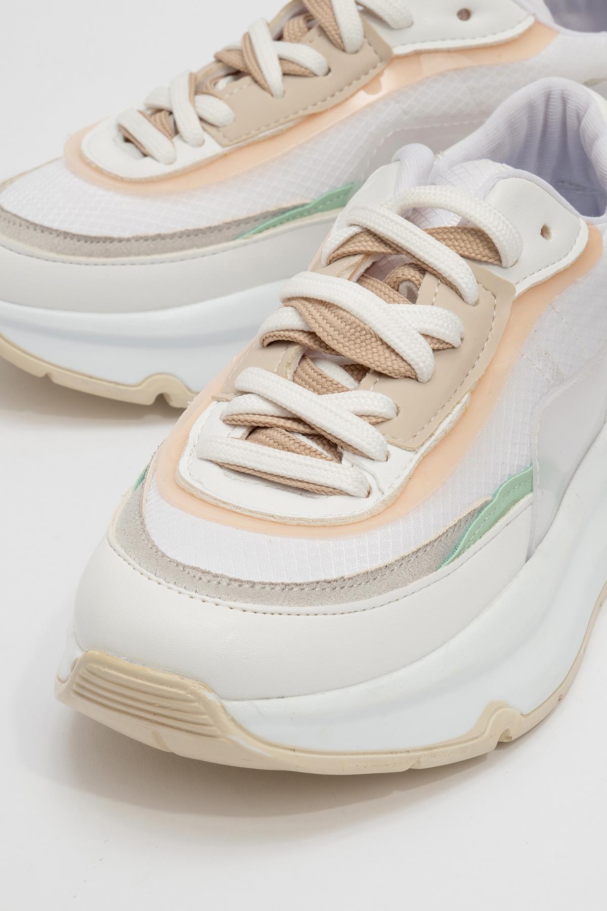 Bağcıklı Kadın Spor Ayakkabı BEYAZ KREM - Görsel 4