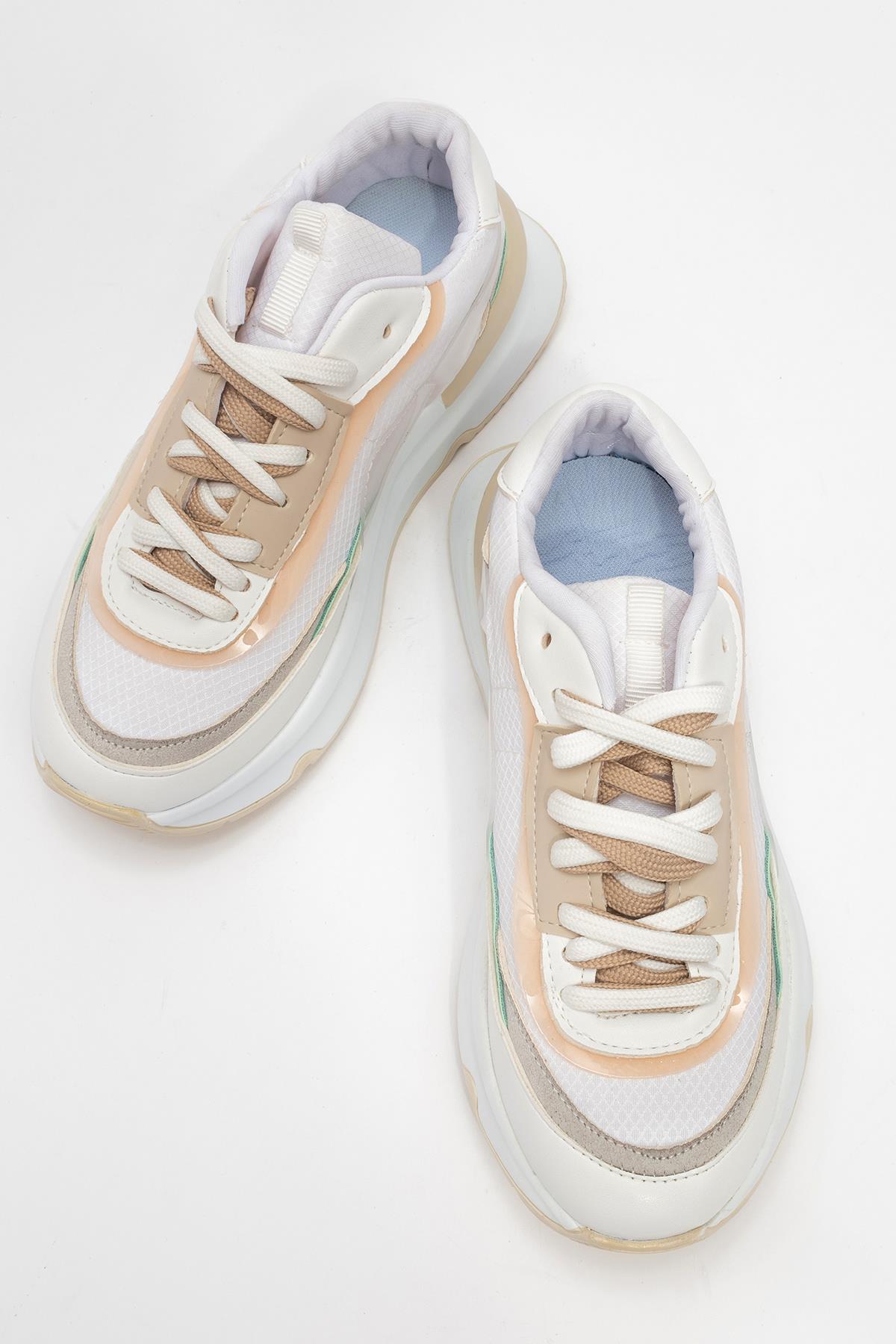 Bağcıklı Kadın Spor Ayakkabı BEYAZ KREM - Görsel 6