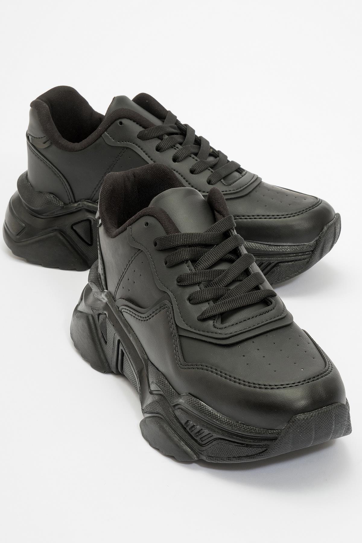 Kadın Bağcıklı Spor Ayakkabı SİYAH CİLT - Görsel 2