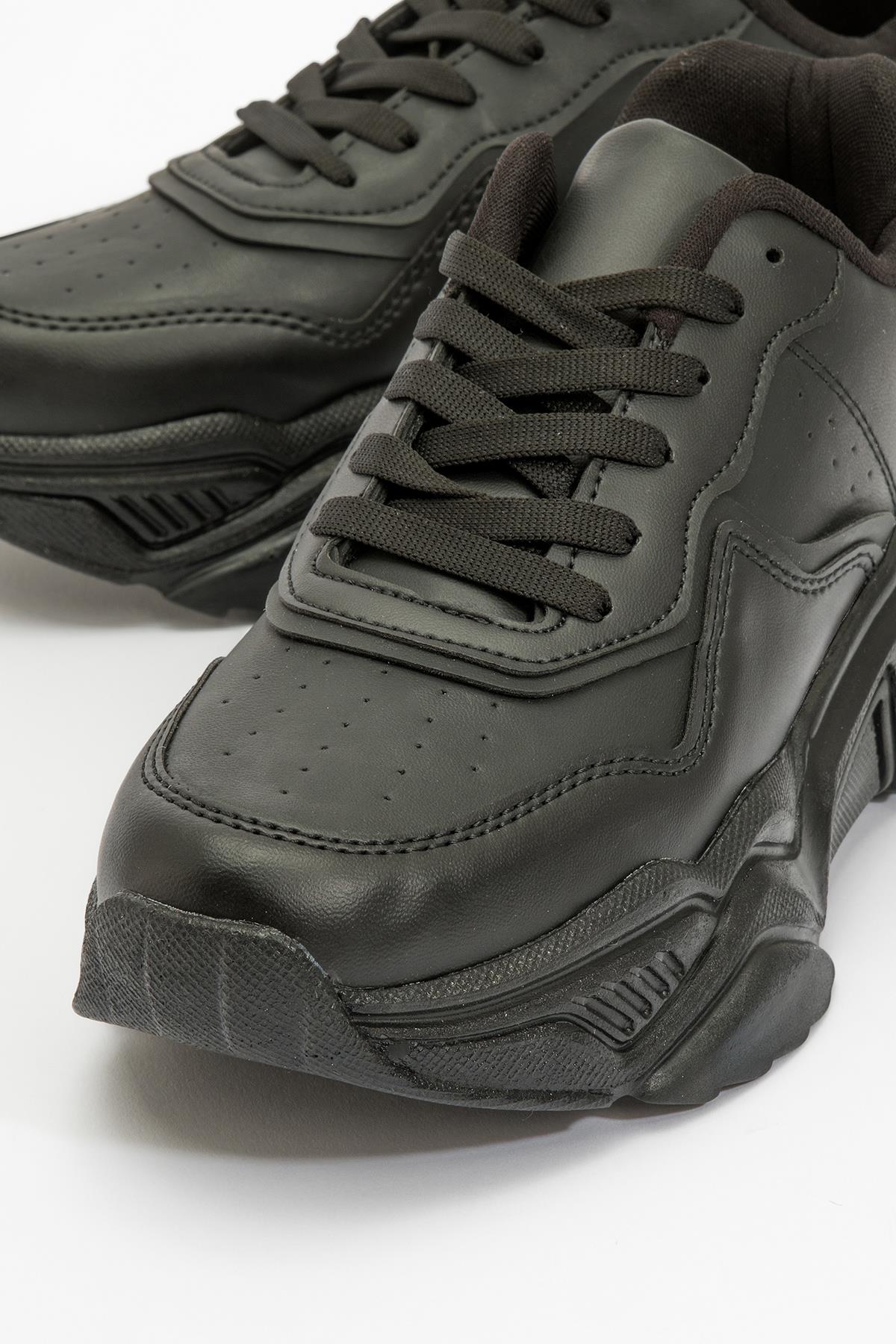 Kadın Bağcıklı Spor Ayakkabı SİYAH CİLT - Görsel 4