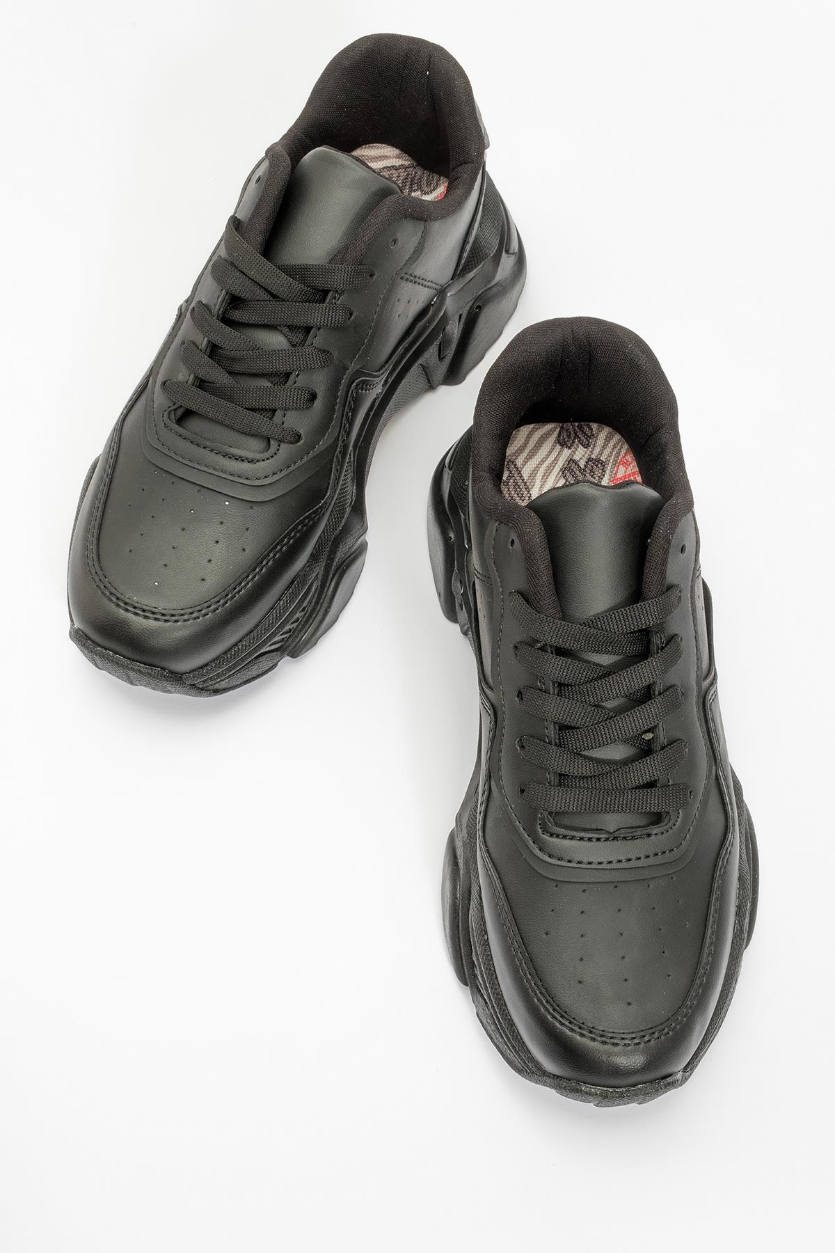 Kadın Bağcıklı Spor Ayakkabı SİYAH CİLT - Görsel 6