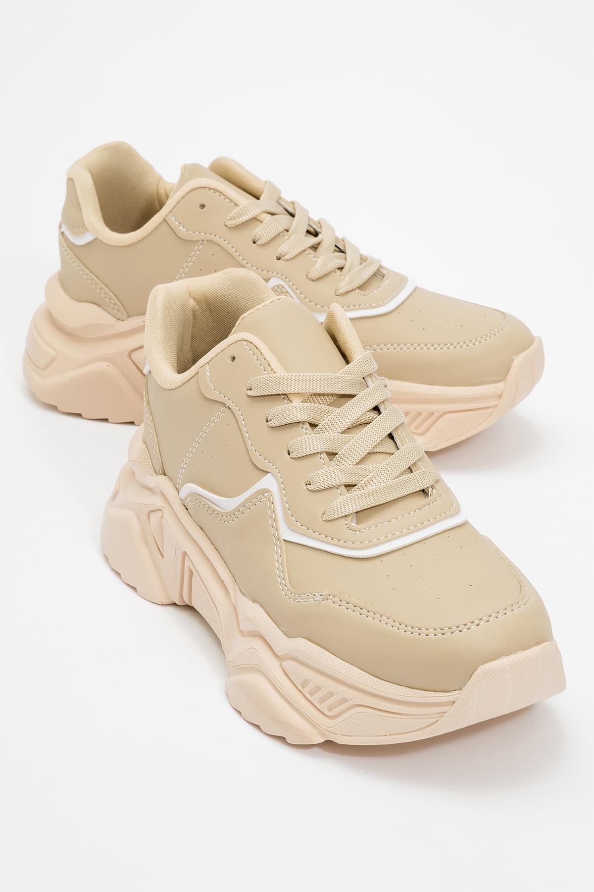 Kadın Bağcıklı Spor Ayakkabı BEJ BEYAZ - Görsel 2