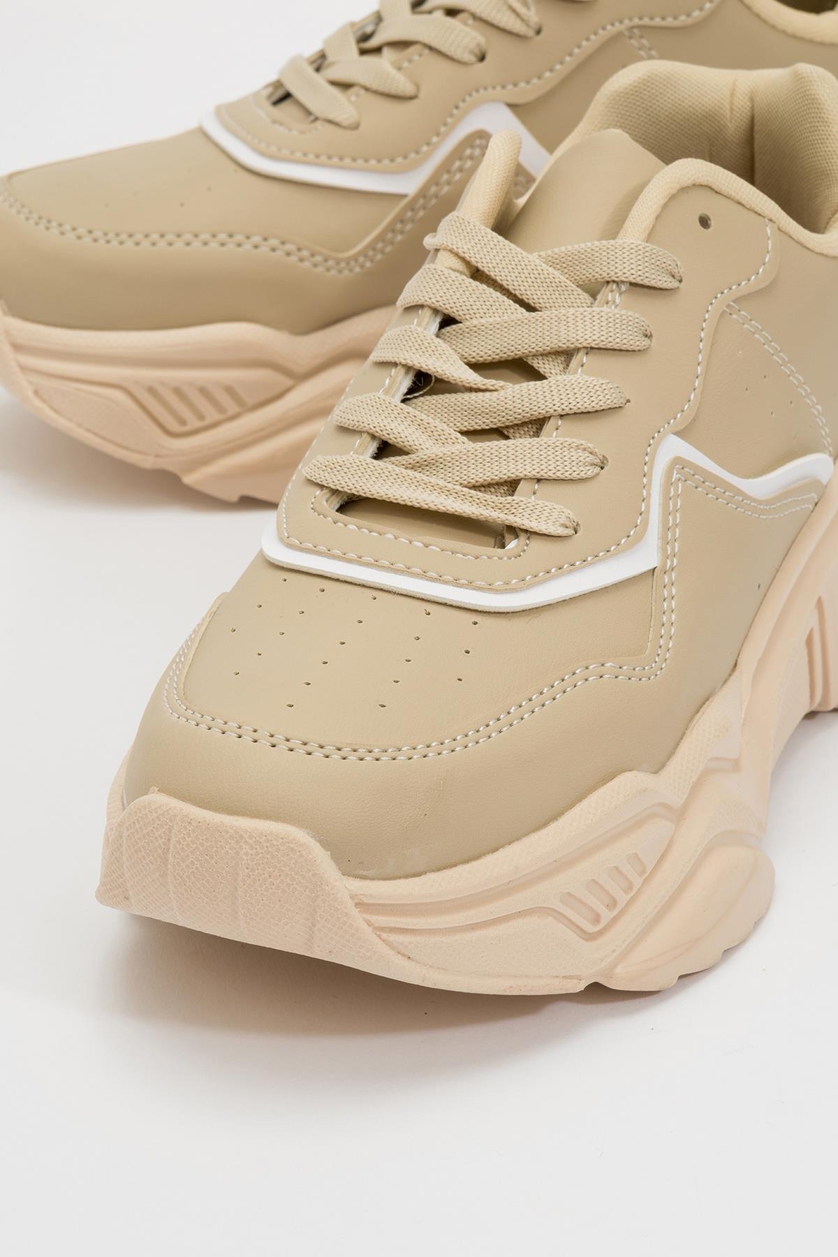 Kadın Bağcıklı Spor Ayakkabı BEJ BEYAZ - Görsel 4