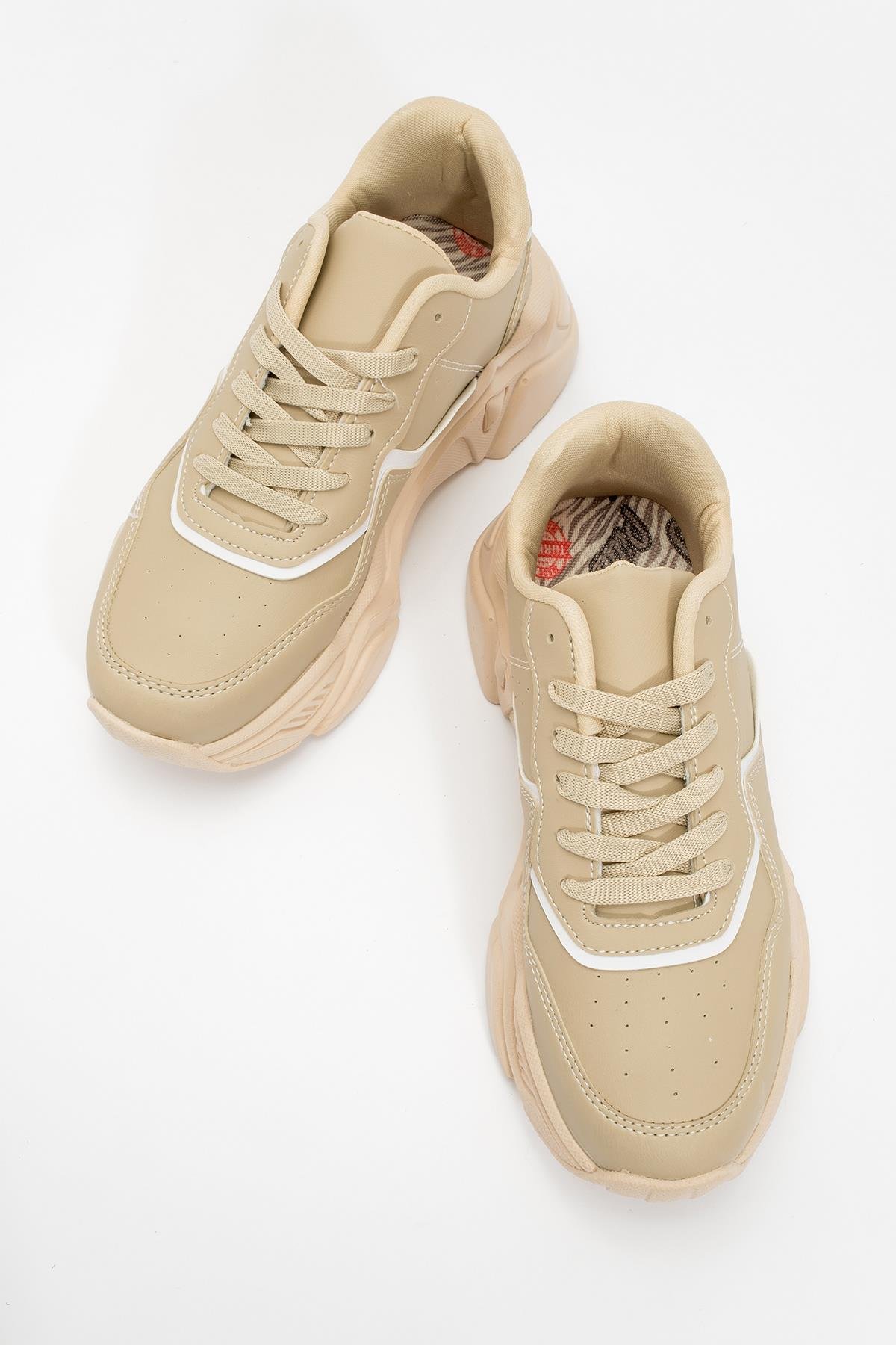 Kadın Bağcıklı Spor Ayakkabı BEJ BEYAZ - Görsel 6